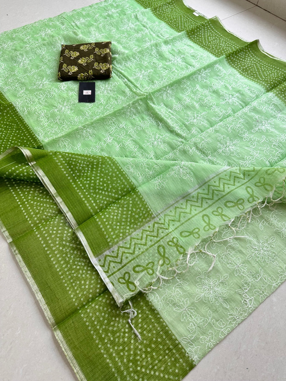 Embroidered HandBlock Printed Kota Cotton Doria Saree