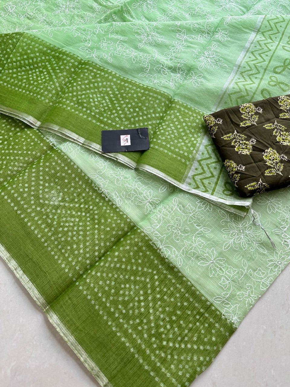 Embroidered HandBlock Printed Kota Cotton Doria Saree