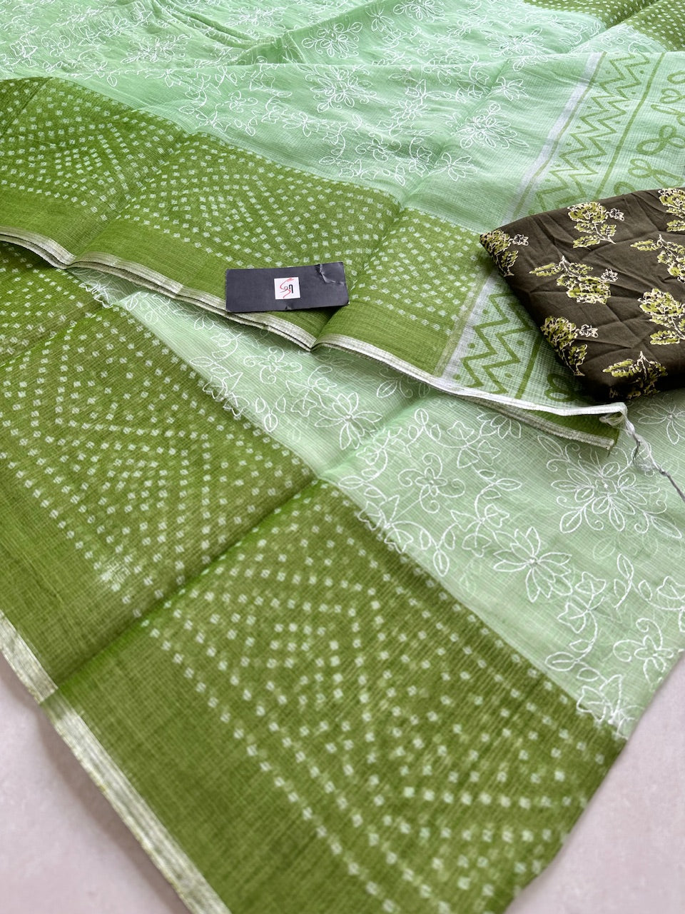 Embroidered HandBlock Printed Kota Cotton Doria Saree