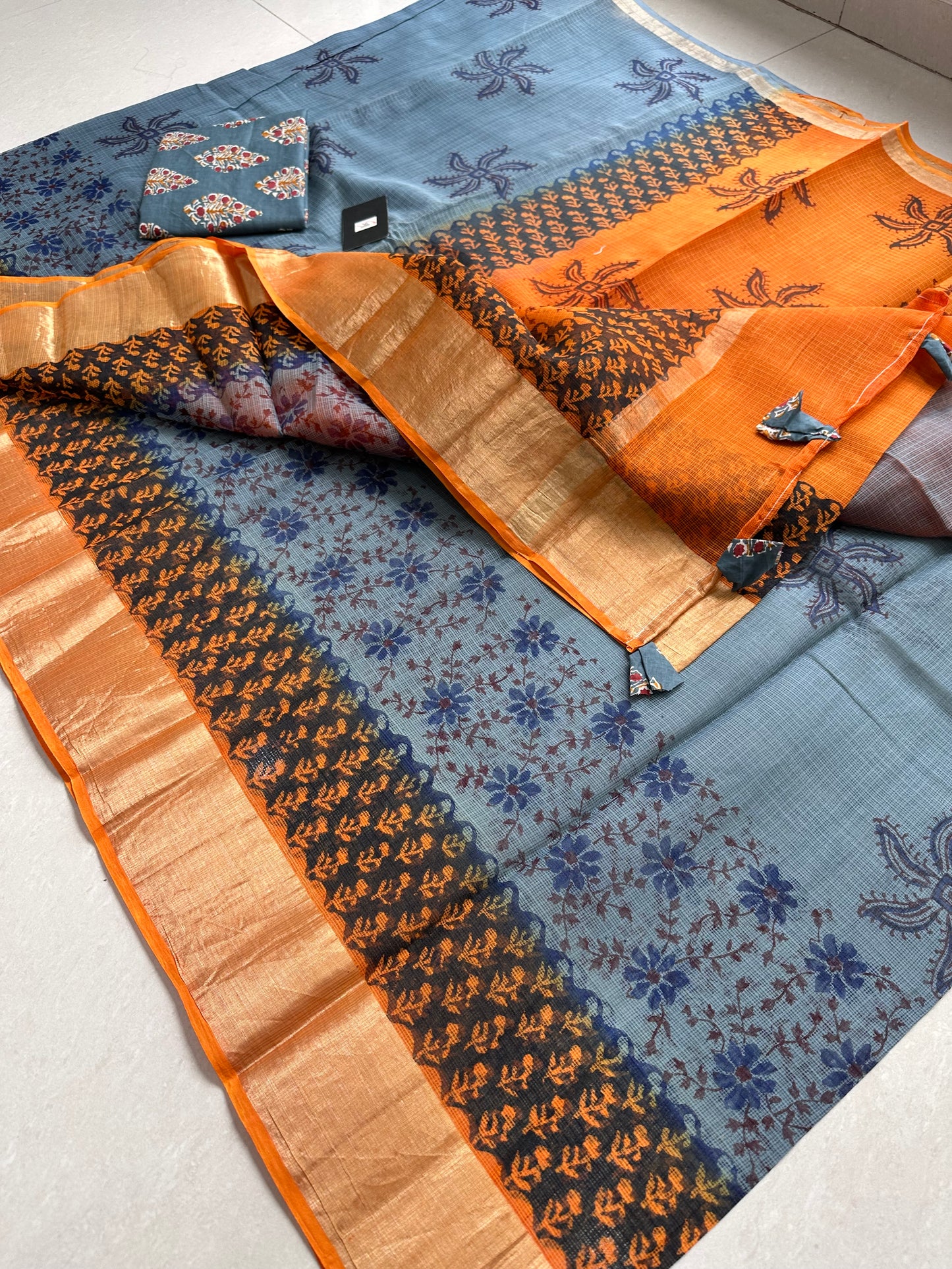 Pure HandBlock Printed Kota Cotton Doria Saree