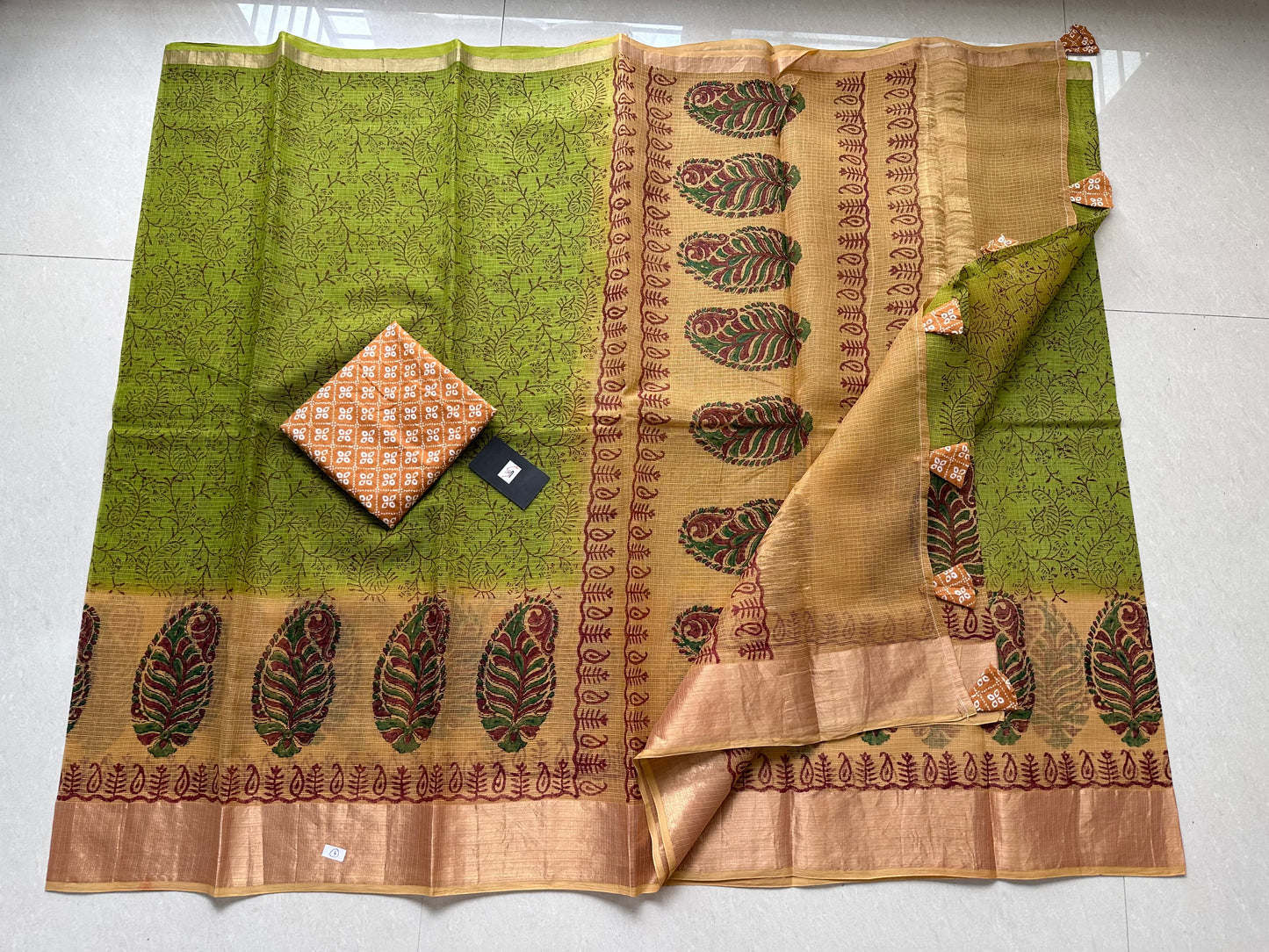 Pure HandBlock Printed Kota Cotton Doria Saree