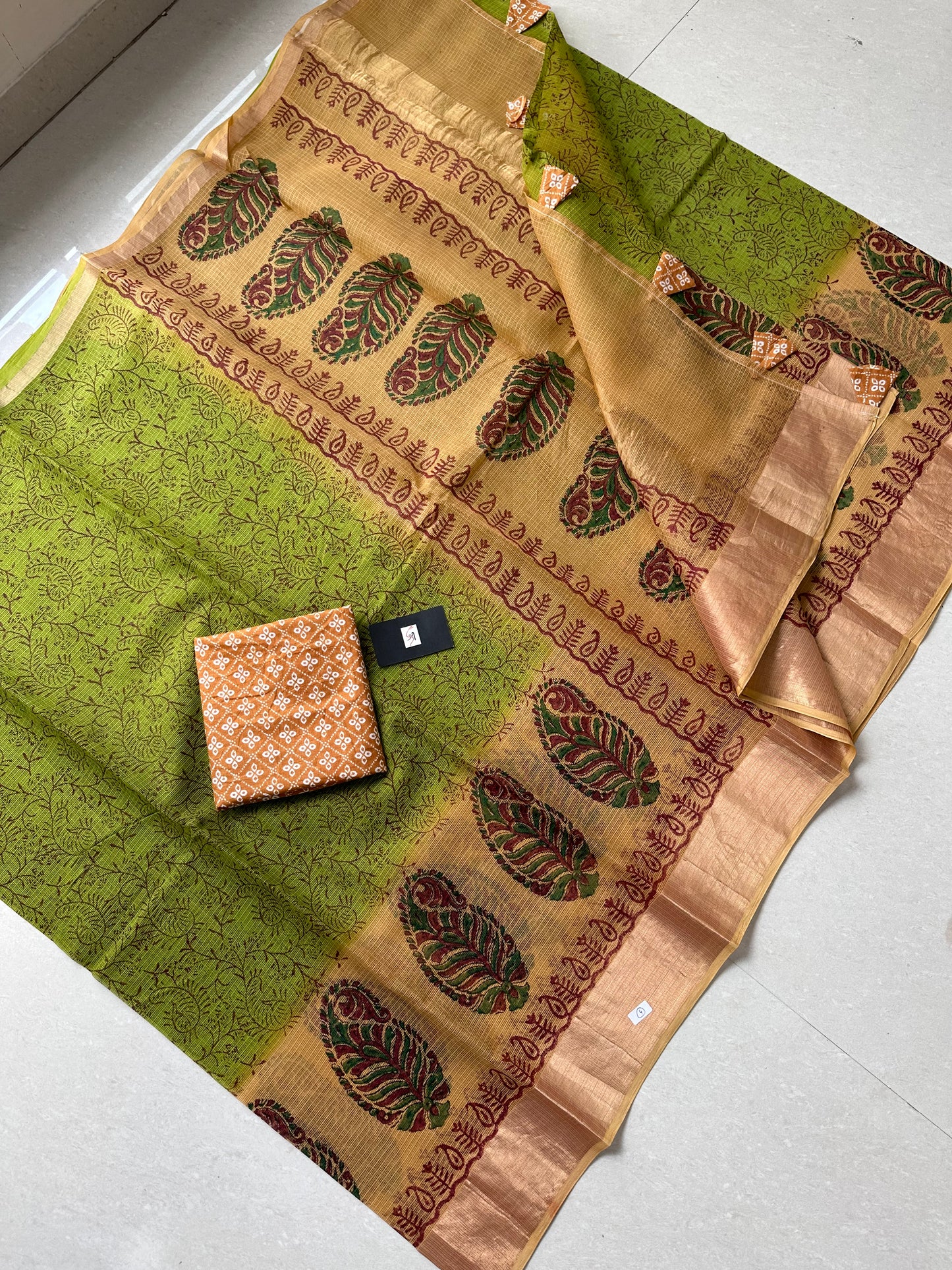 Pure HandBlock Printed Kota Cotton Doria Saree