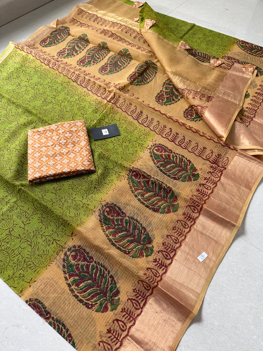 Pure HandBlock Printed Kota Cotton Doria Saree