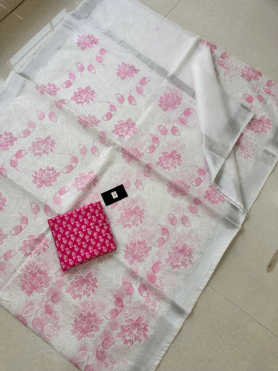 Embroidered Kota Cotton Doria Saree