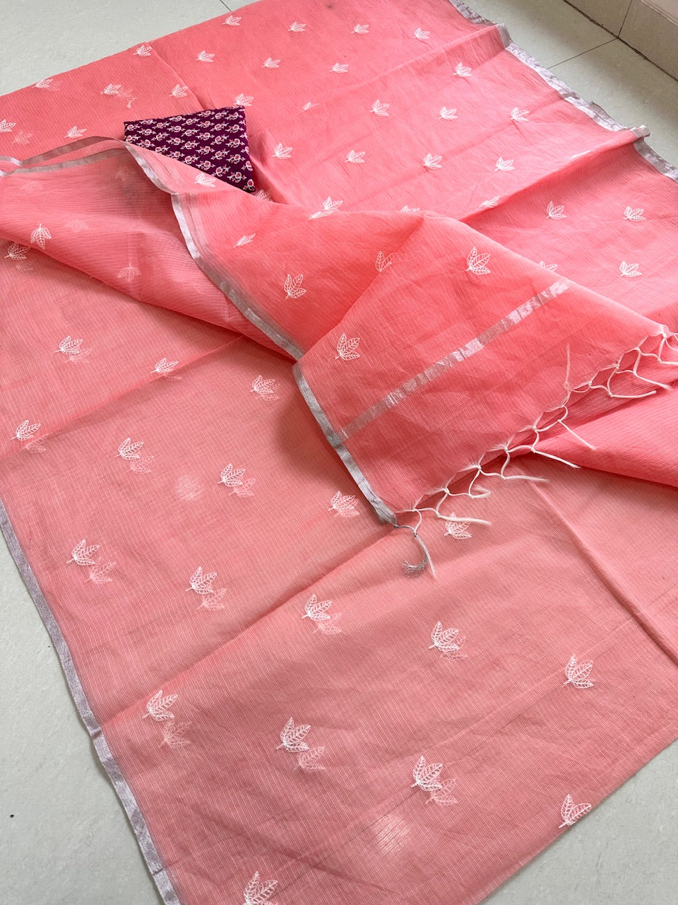 Embroidered Kota Cotton Doria Saree