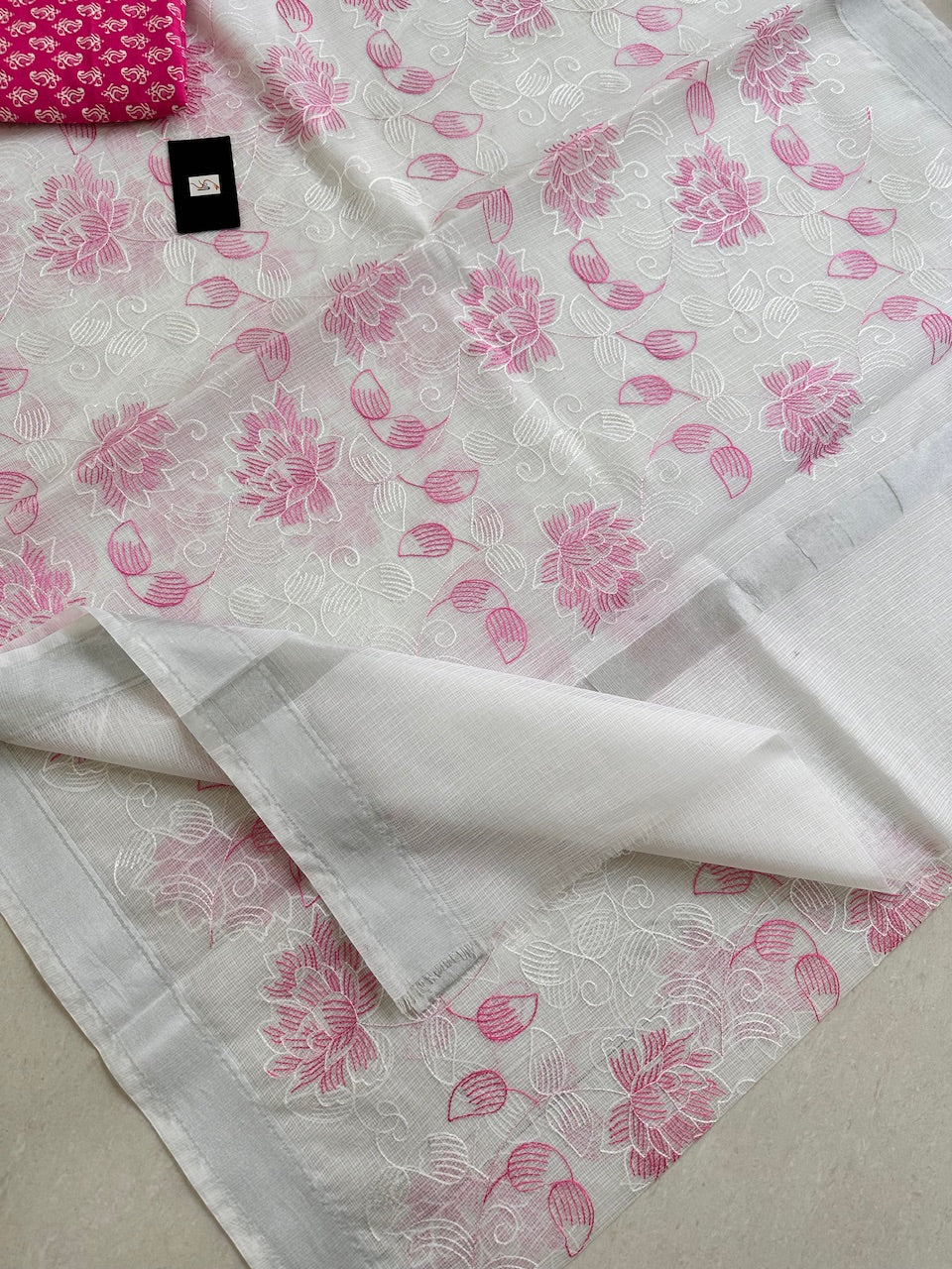 Embroidered Kota Cotton Doria Saree