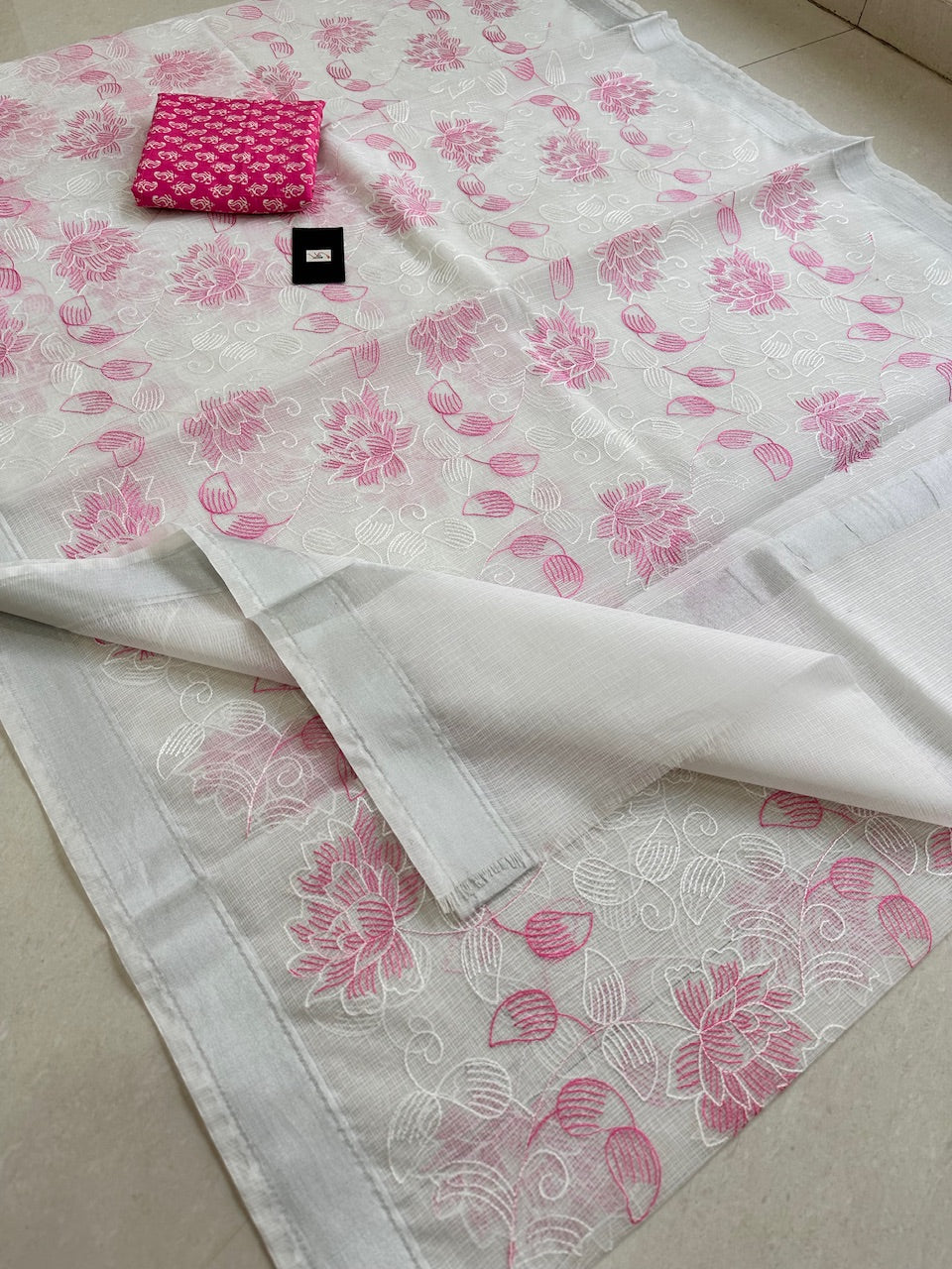 Embroidered Kota Cotton Doria Saree