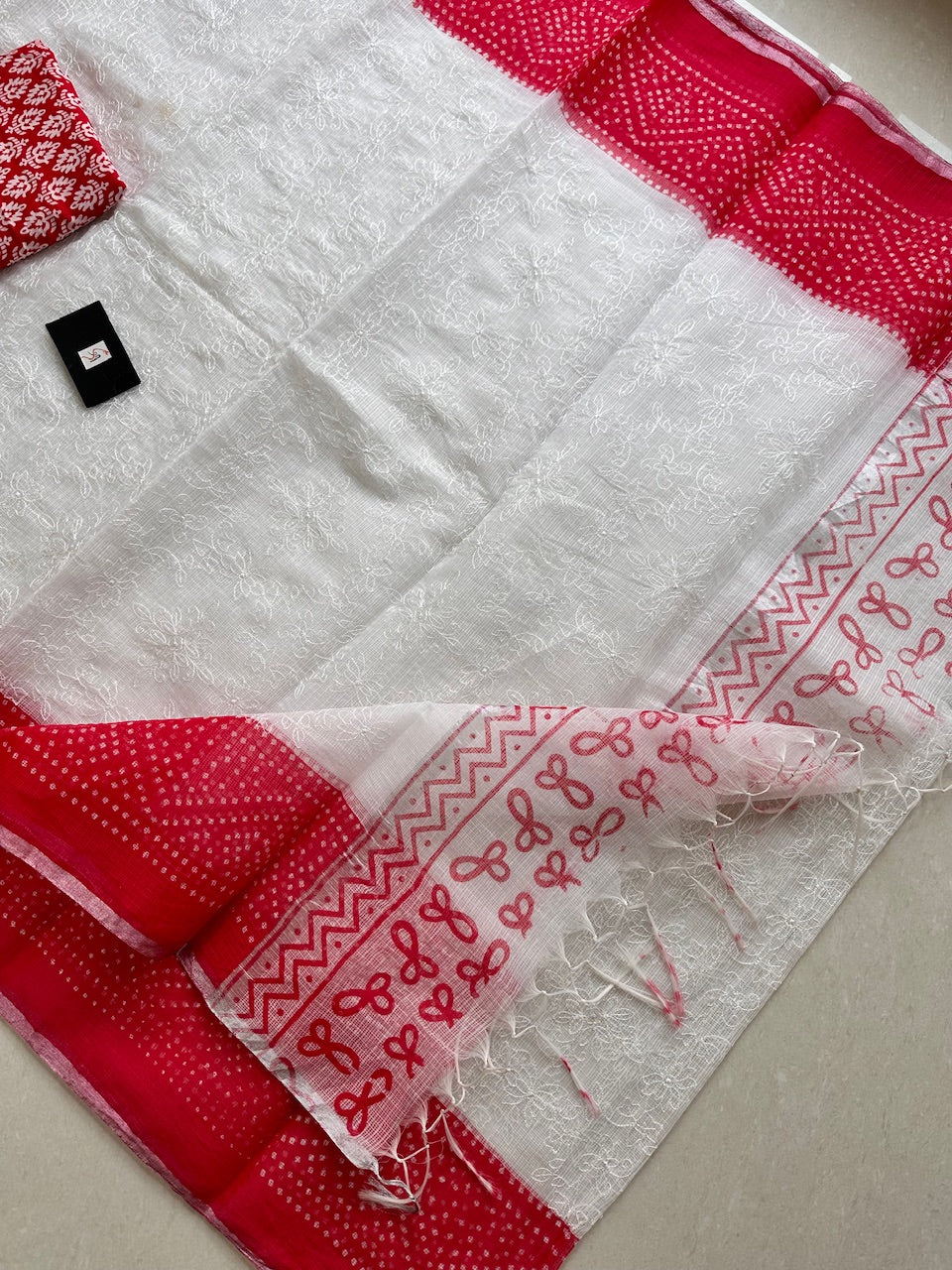 Embroidered HandBlock Printed Kota Cotton Doria Saree