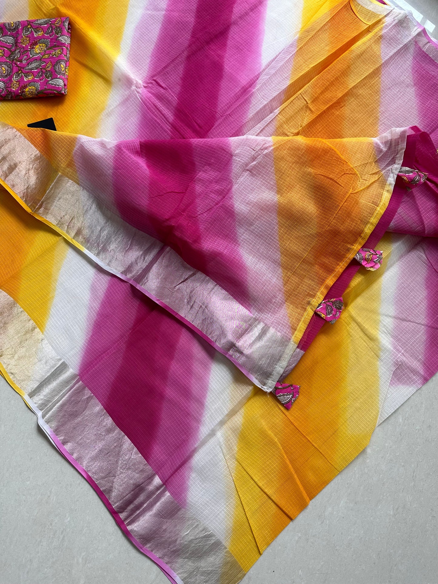 Pure HandBlock Printed Kota Cotton Doria Saree