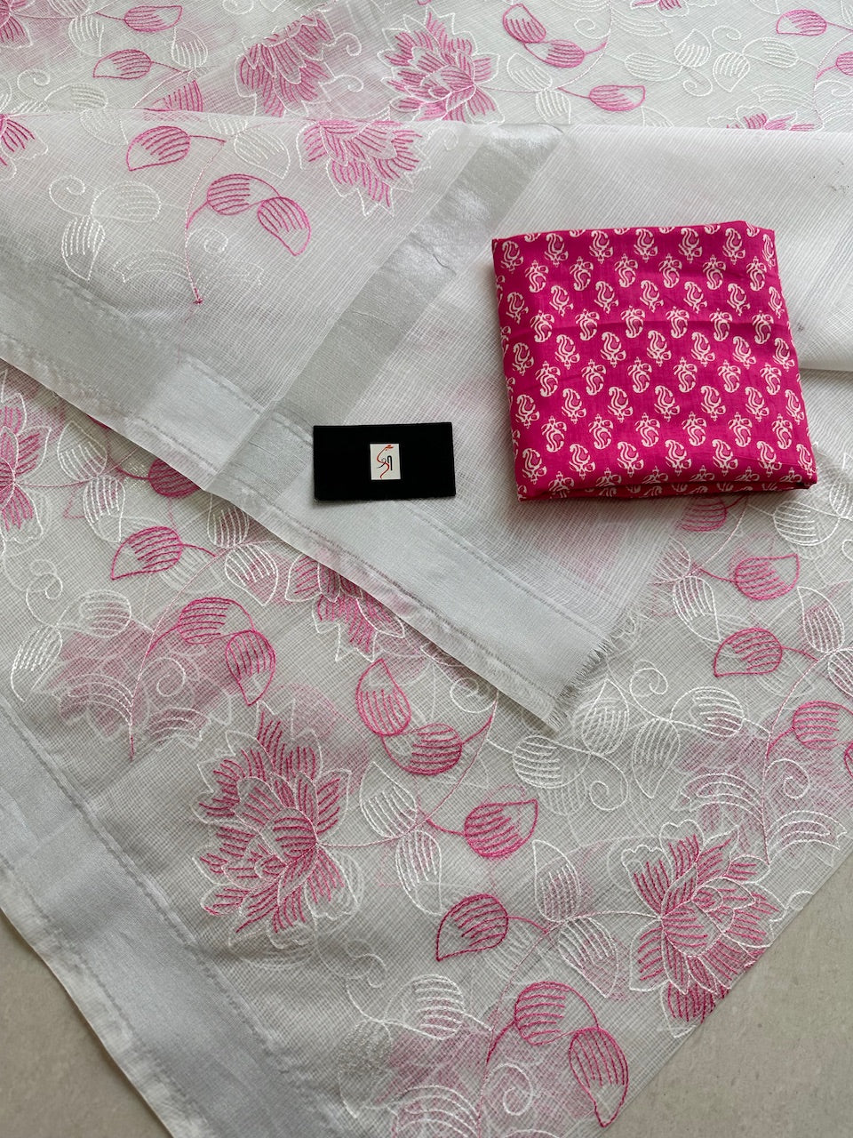 Embroidered Kota Cotton Doria Saree