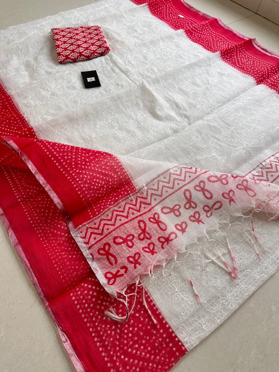 Embroidered HandBlock Printed Kota Cotton Doria Saree