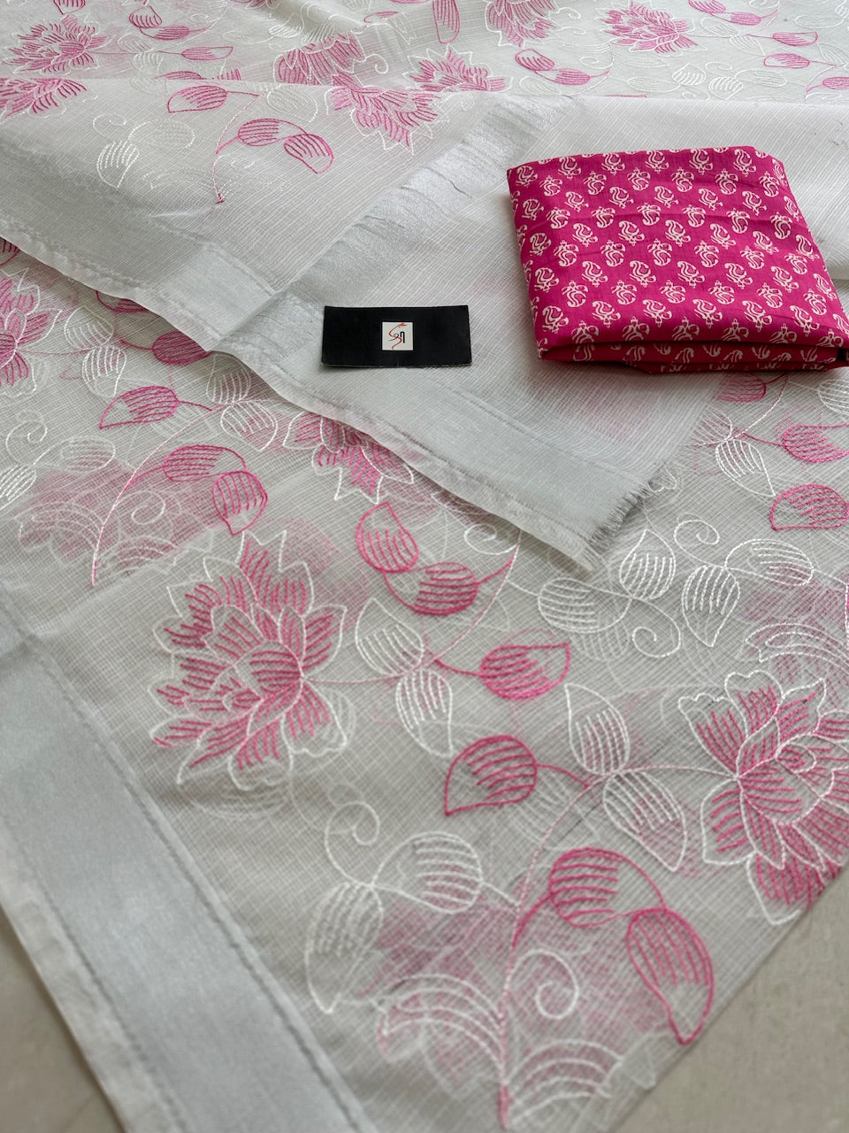 Embroidered Kota Cotton Doria Saree