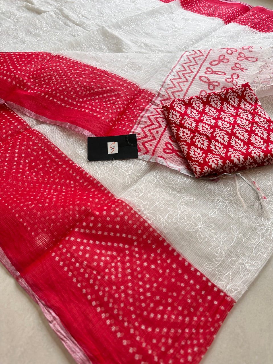 Embroidered HandBlock Printed Kota Cotton Doria Saree