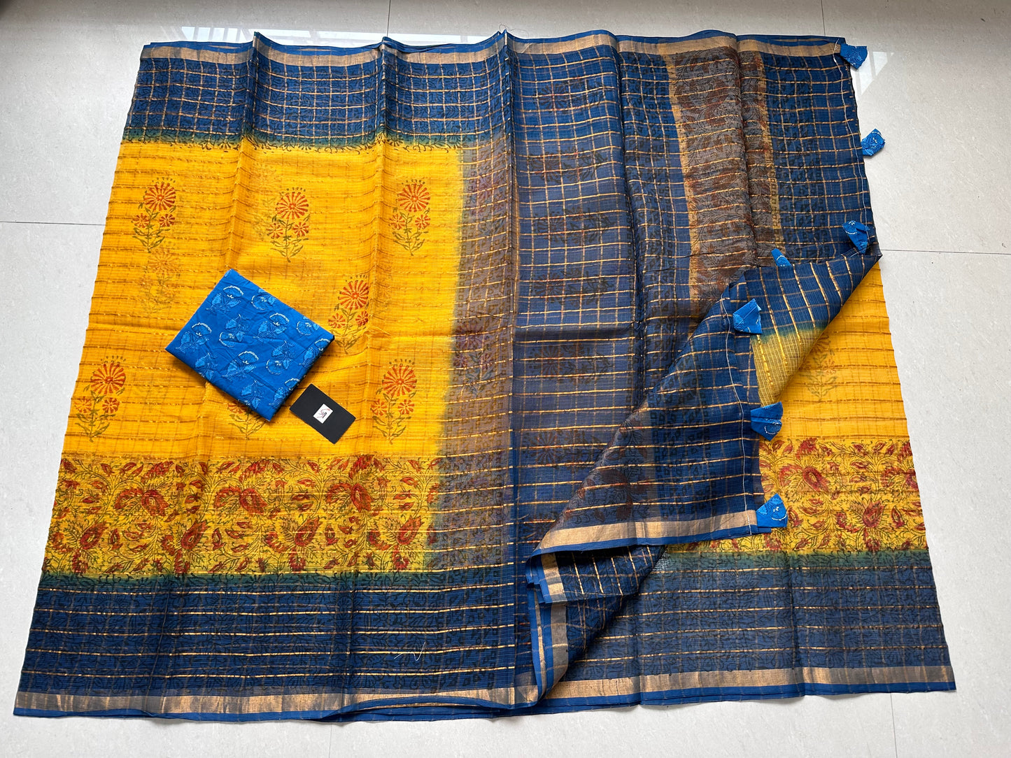 Pure HandBlock Printed Kota Cotton Doria Saree