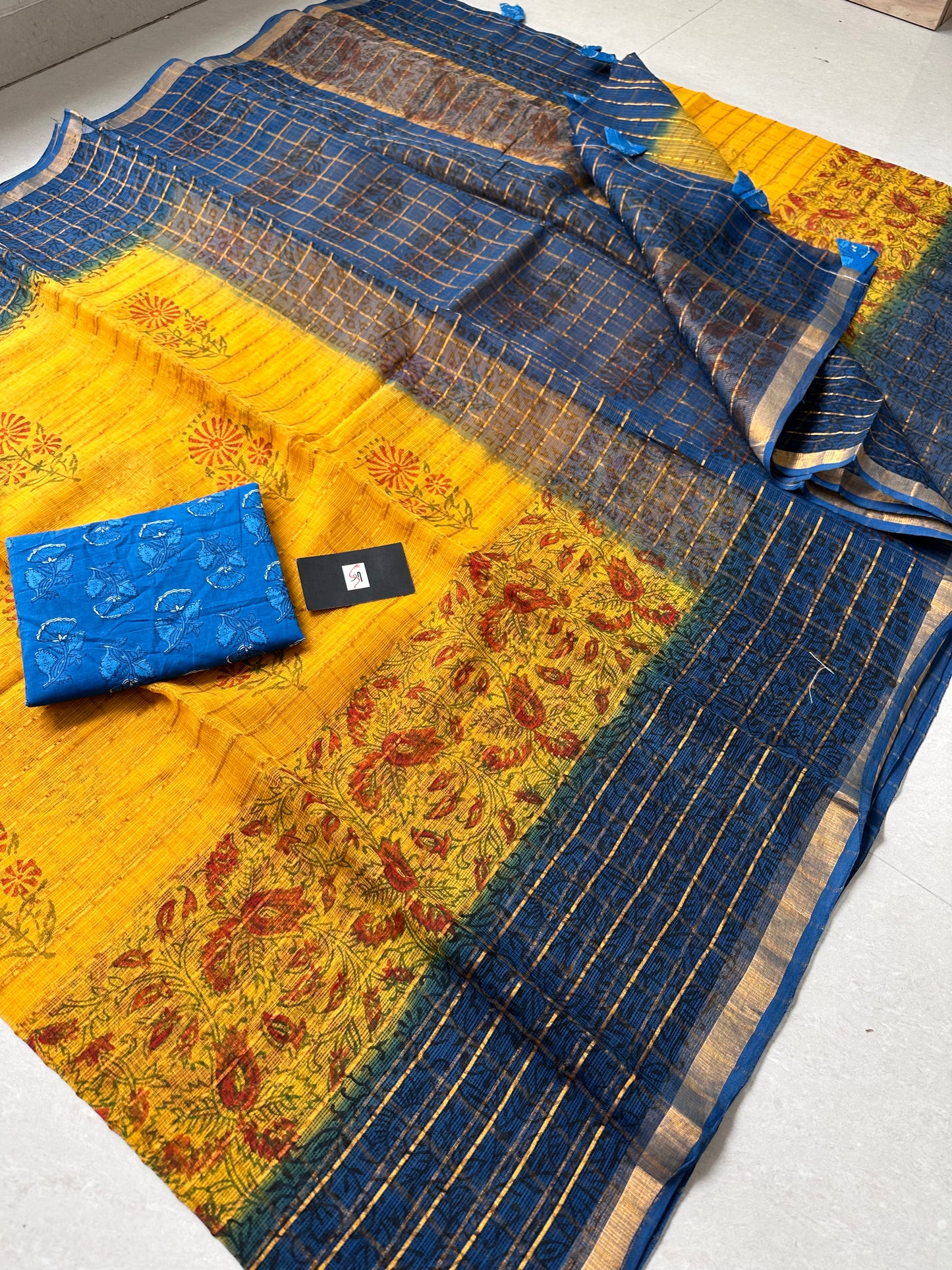 Pure HandBlock Printed Kota Cotton Doria Saree