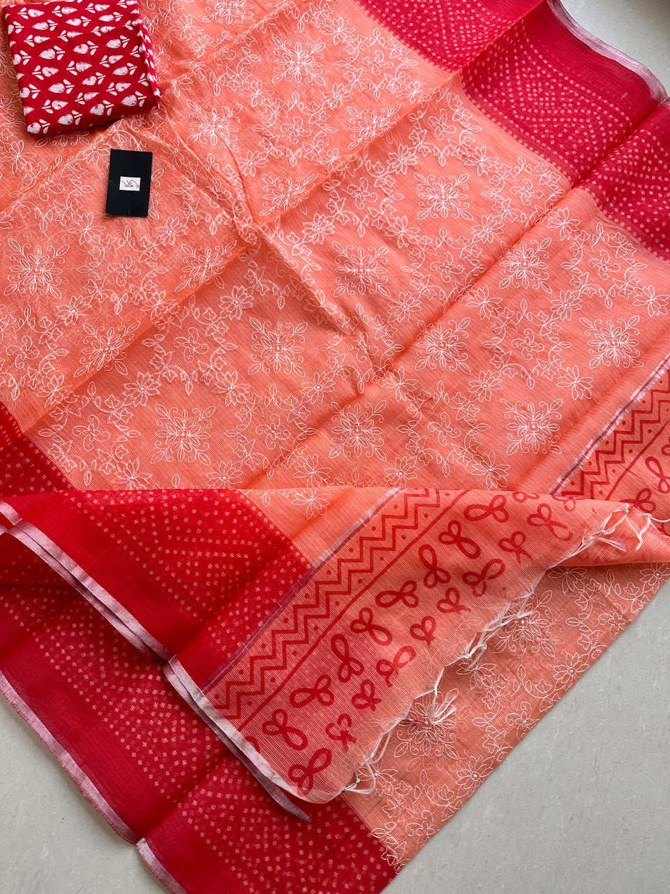 Embroidered HandBlock Printed Kota Cotton Doria Saree