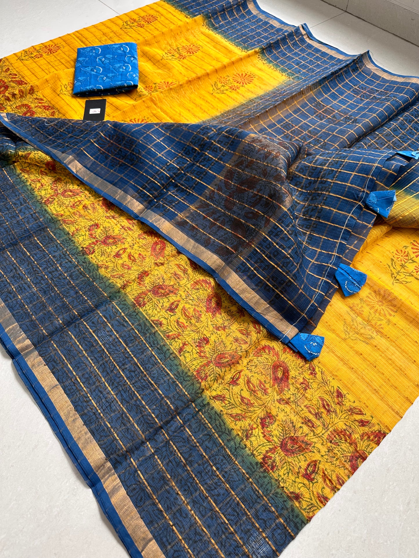 Pure HandBlock Printed Kota Cotton Doria Saree