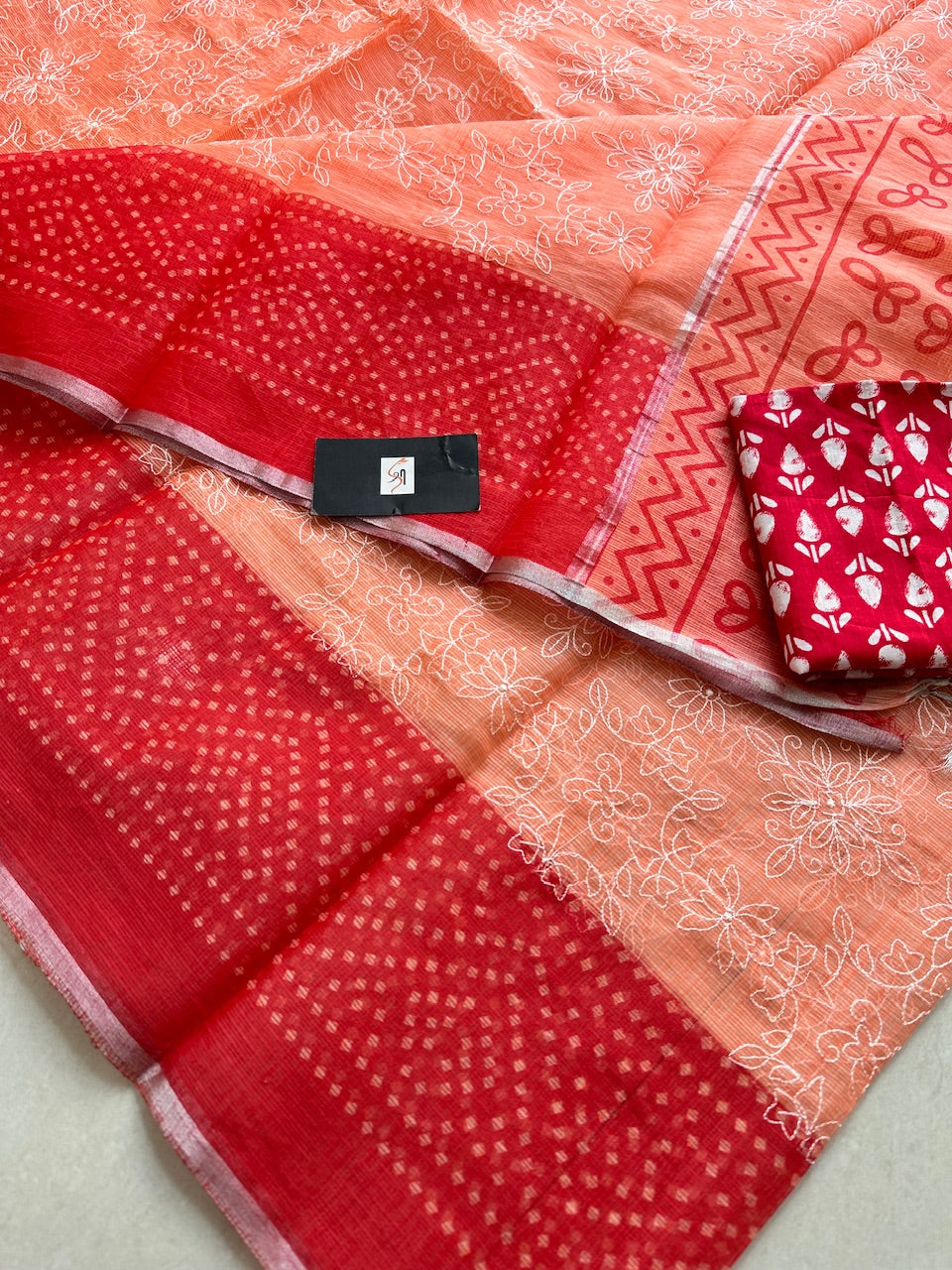 Embroidered HandBlock Printed Kota Cotton Doria Saree