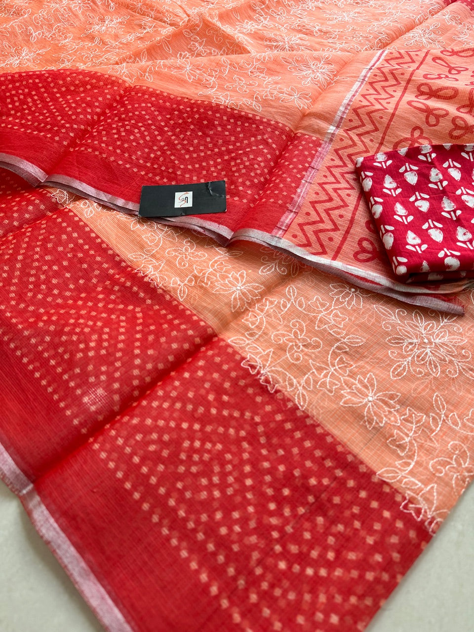 Embroidered HandBlock Printed Kota Cotton Doria Saree