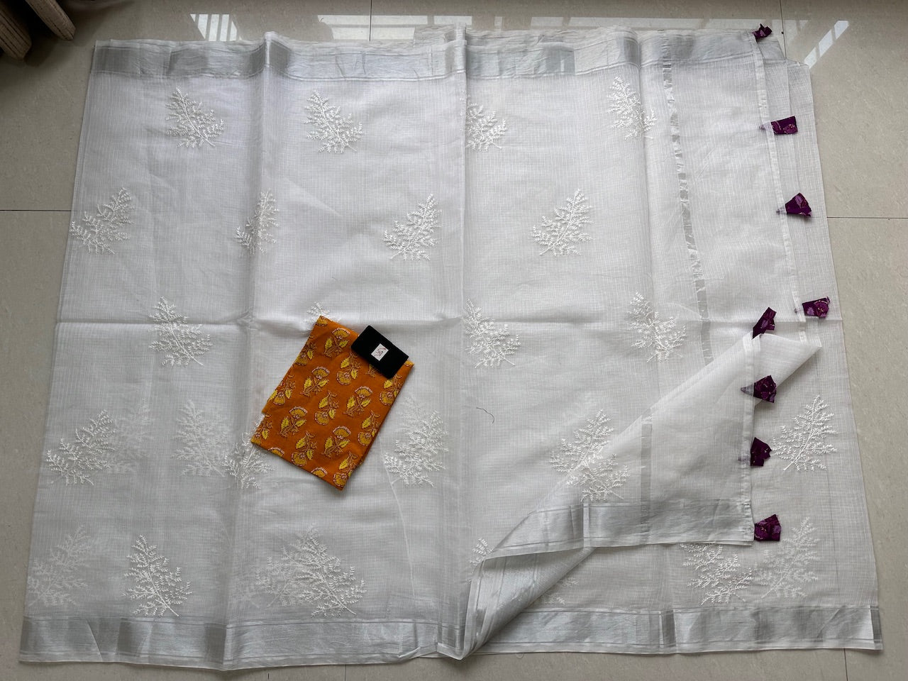 Embroidered Kota Cotton Doria Saree