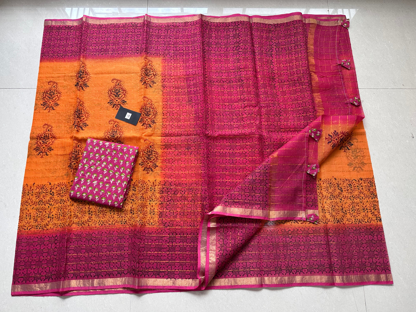 Pure HandBlock Printed Kota Cotton Doria Saree