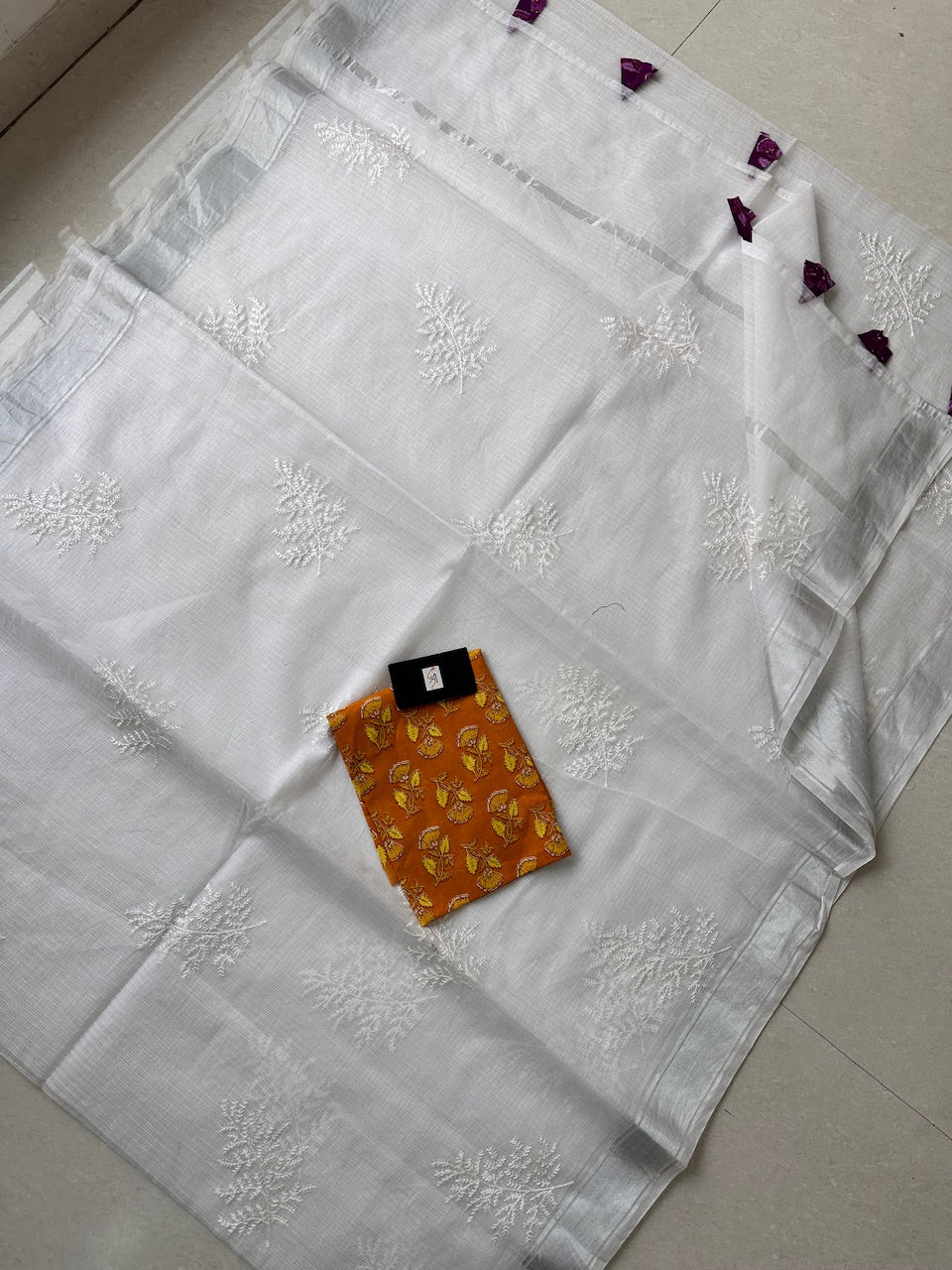 Embroidered Kota Cotton Doria Saree