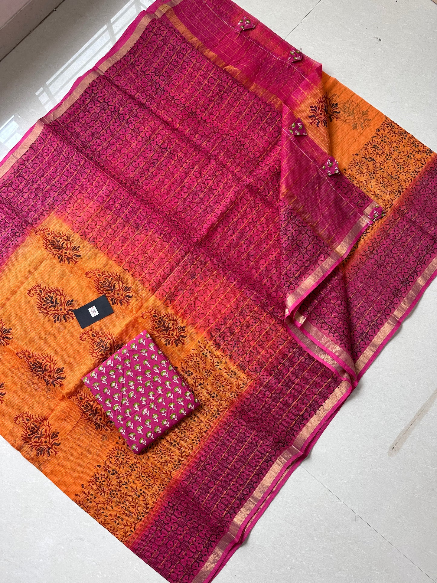 Pure HandBlock Printed Kota Cotton Doria Saree