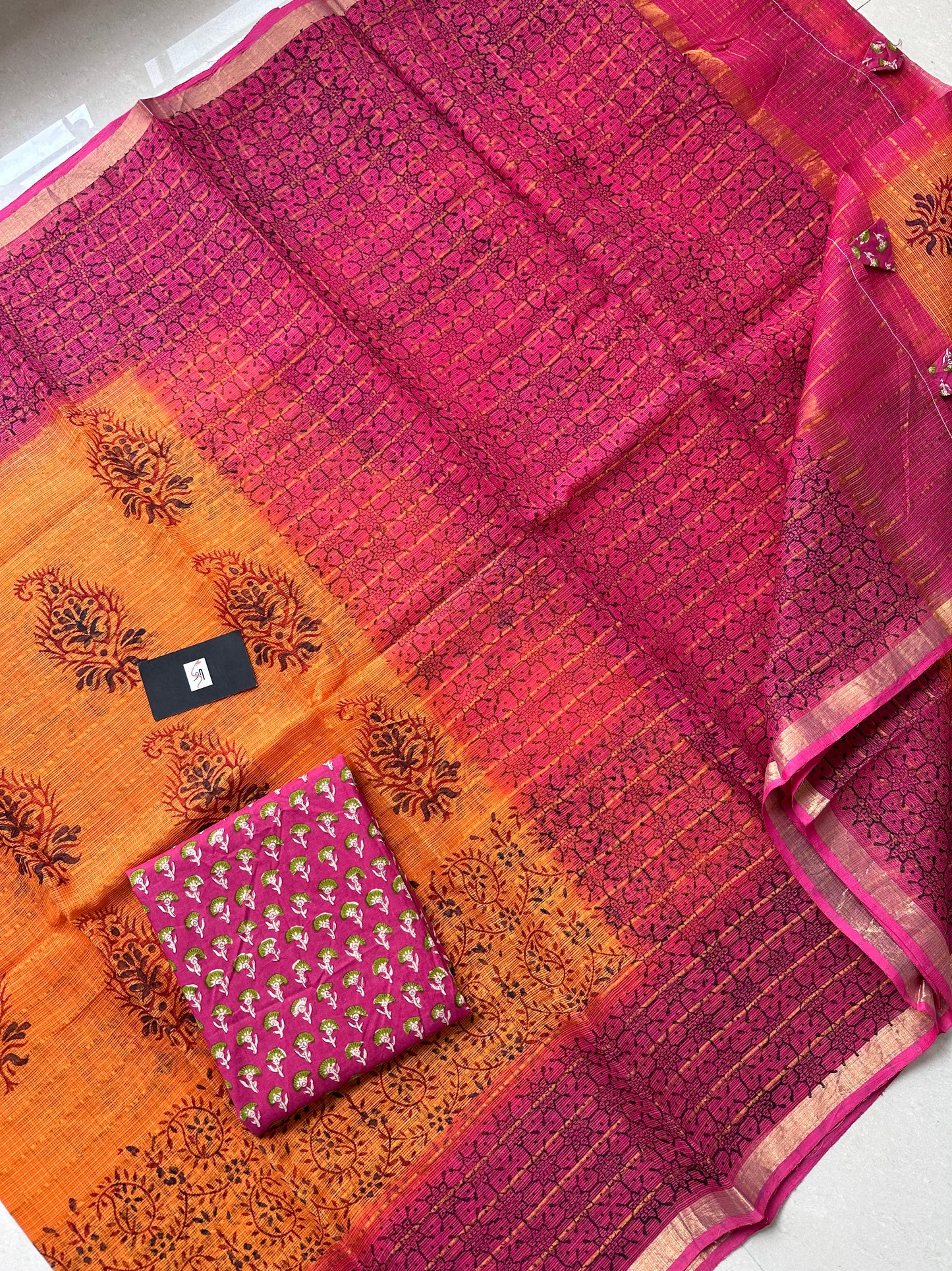 Pure HandBlock Printed Kota Cotton Doria Saree