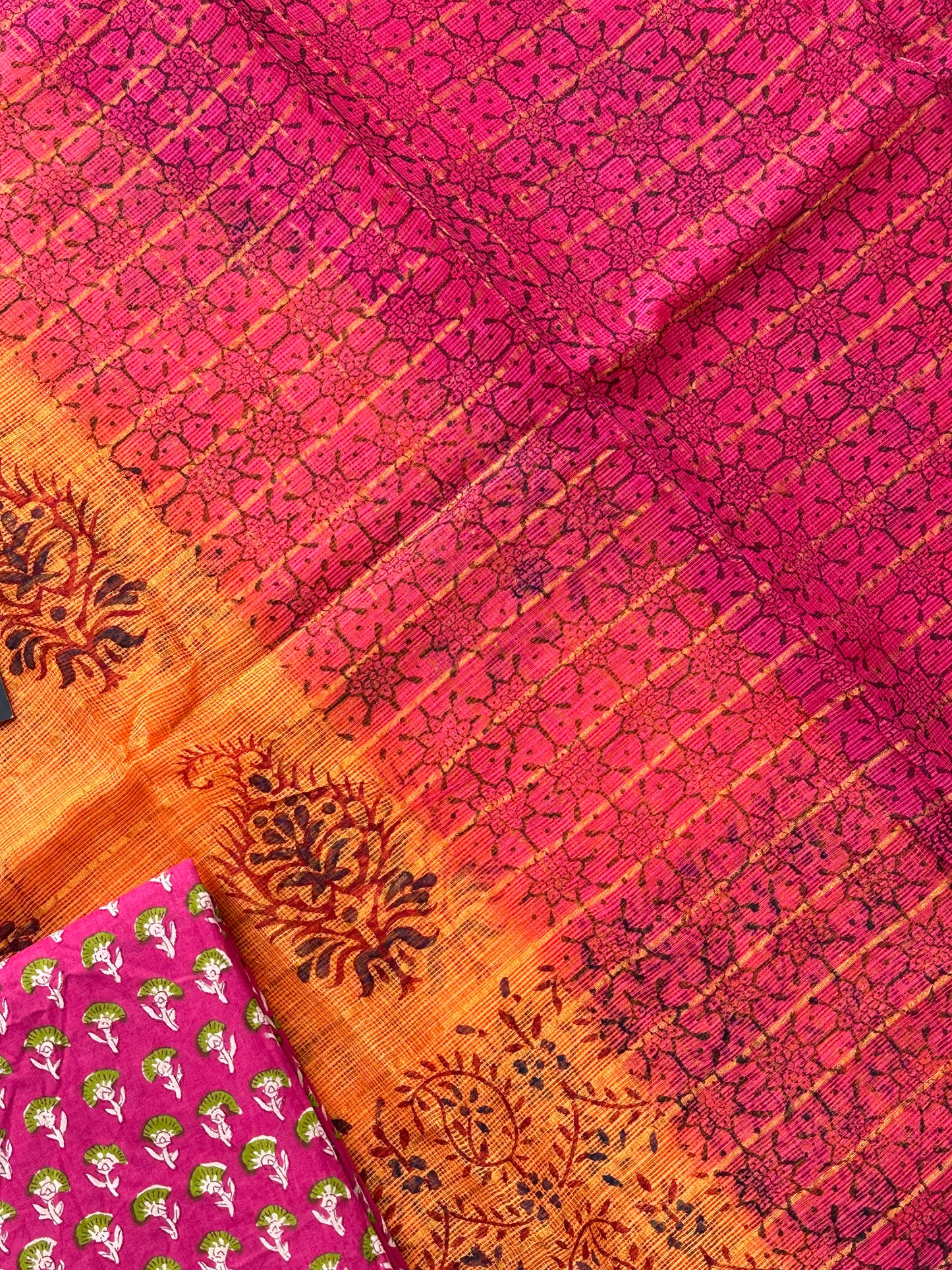 Pure HandBlock Printed Kota Cotton Doria Saree