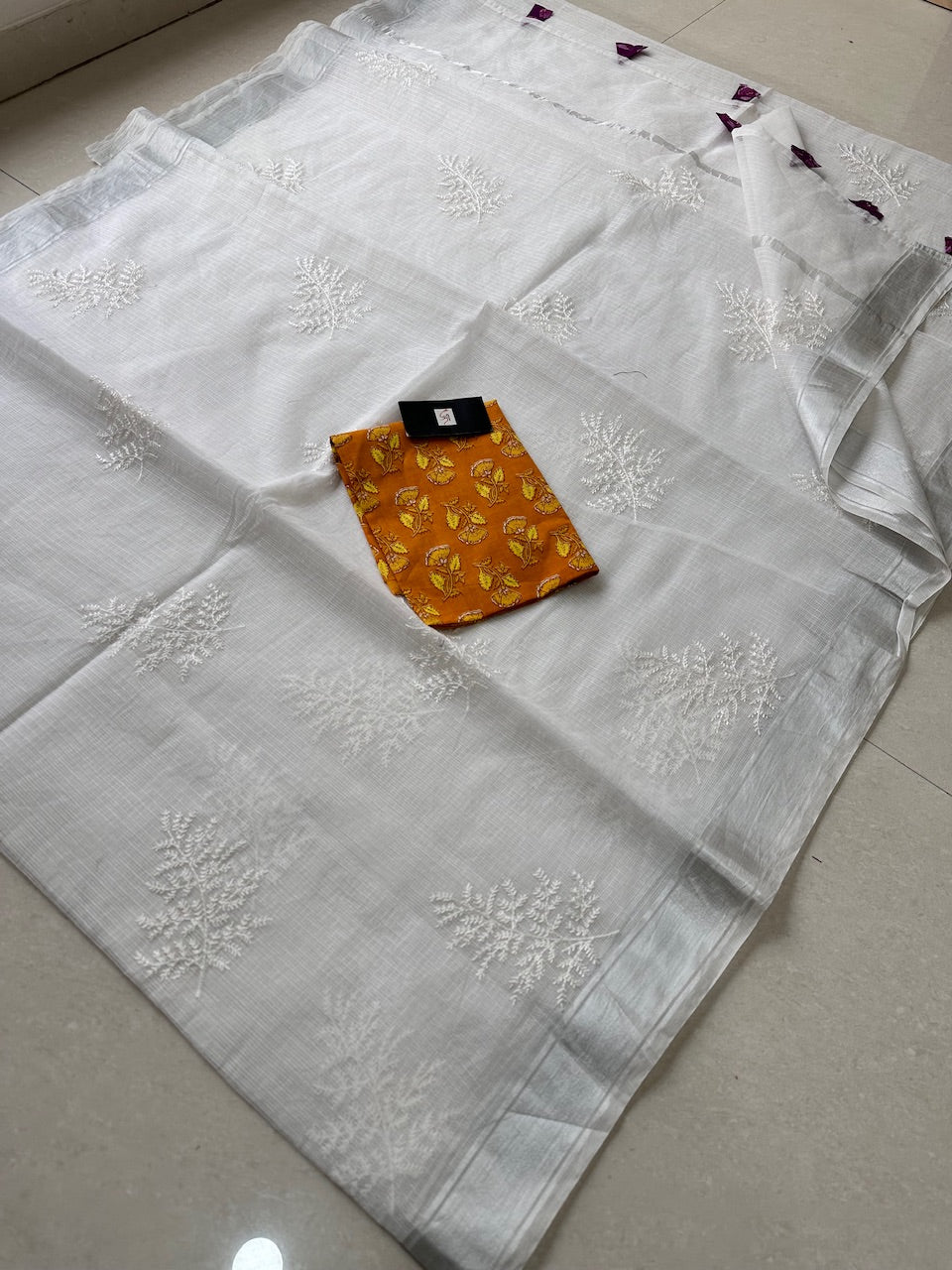 Embroidered Kota Cotton Doria Saree