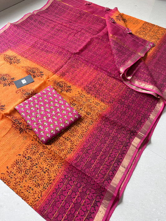 Pure HandBlock Printed Kota Cotton Doria Saree