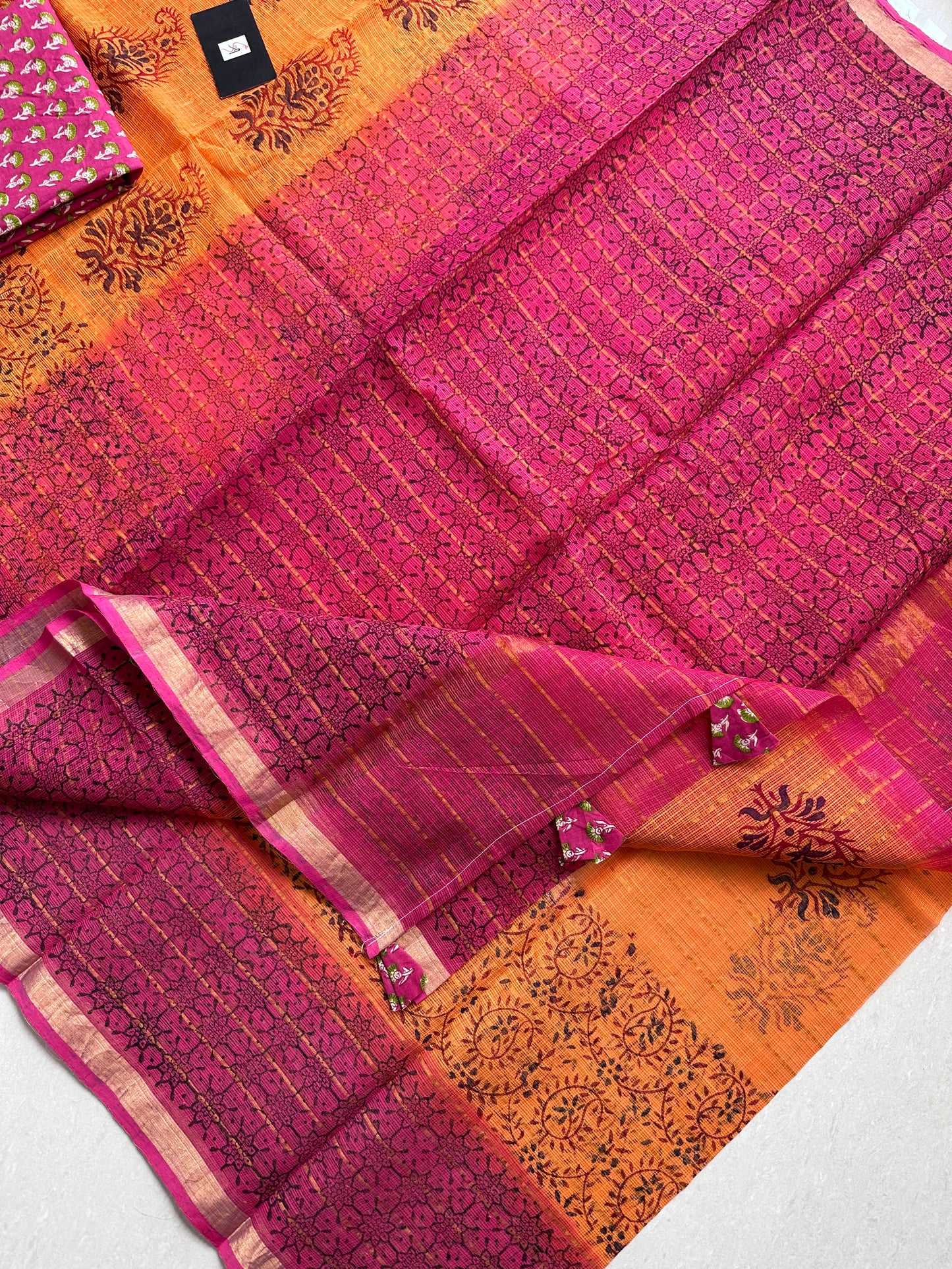 Pure HandBlock Printed Kota Cotton Doria Saree