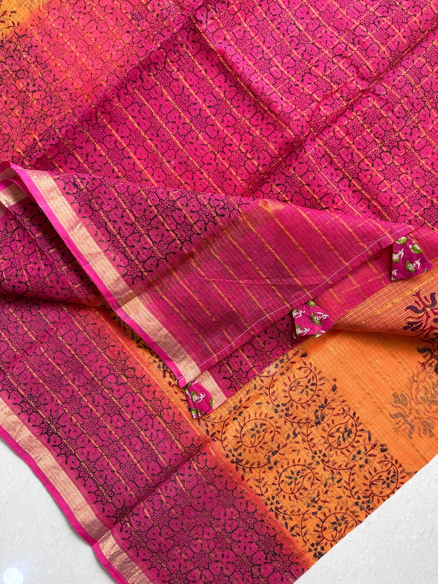 Pure HandBlock Printed Kota Cotton Doria Saree