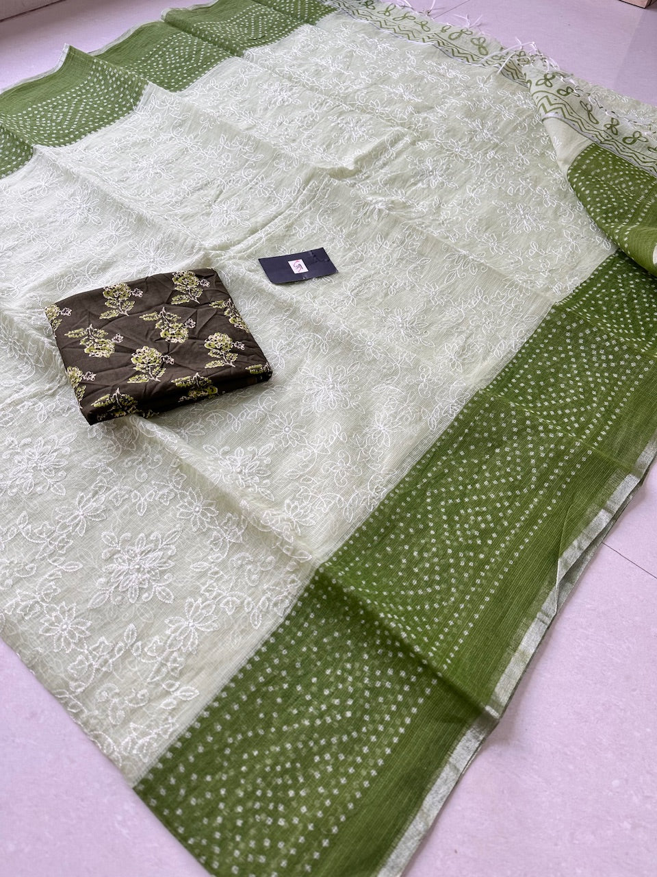 Embroidered HandBlock Printed Kota Cotton Doria Saree