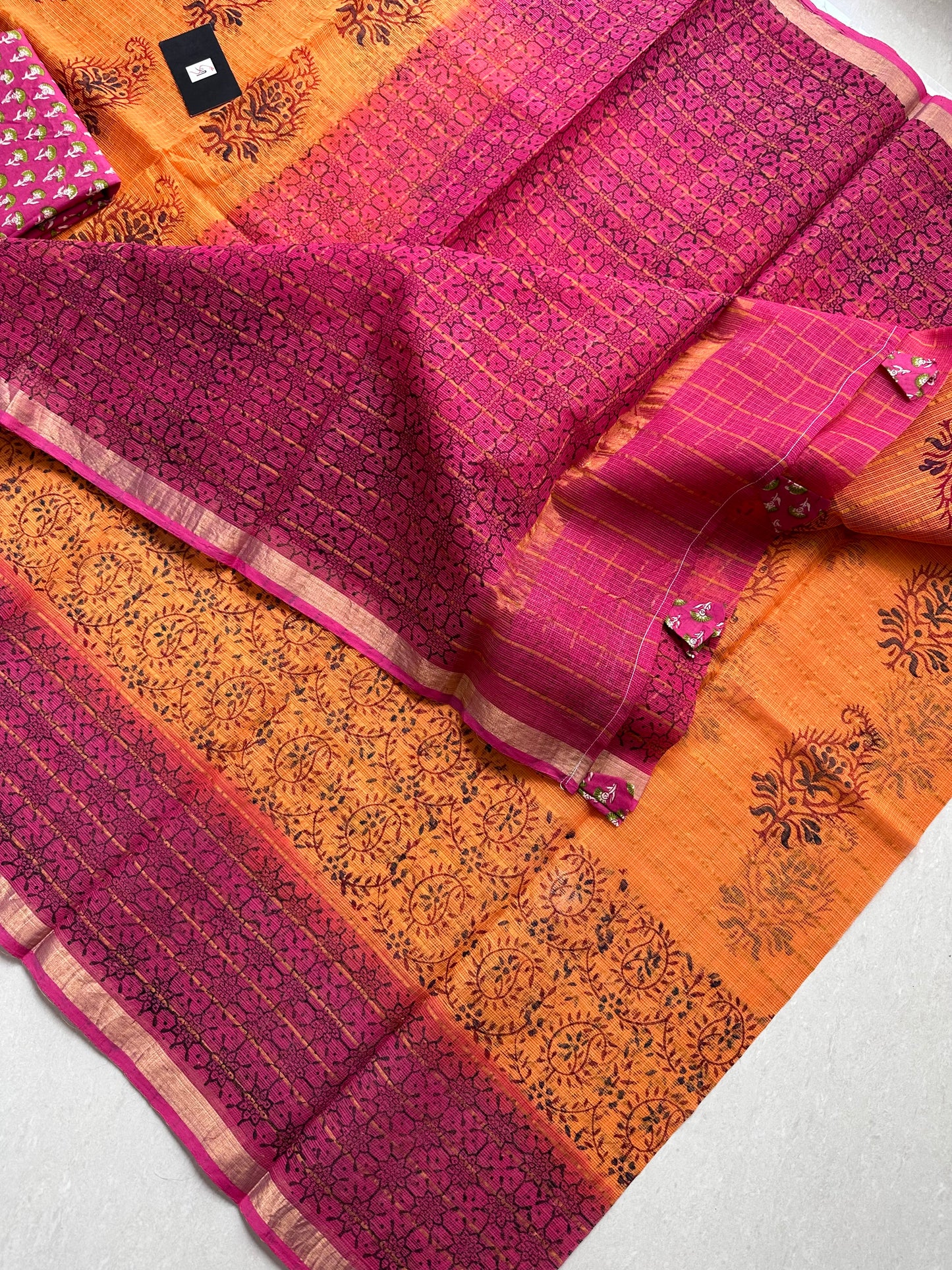 Pure HandBlock Printed Kota Cotton Doria Saree