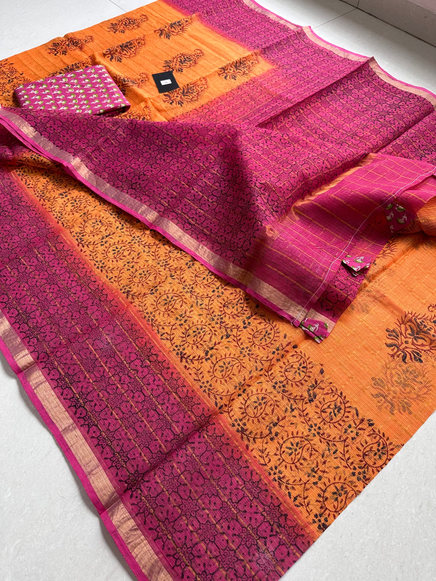 Pure HandBlock Printed Kota Cotton Doria Saree