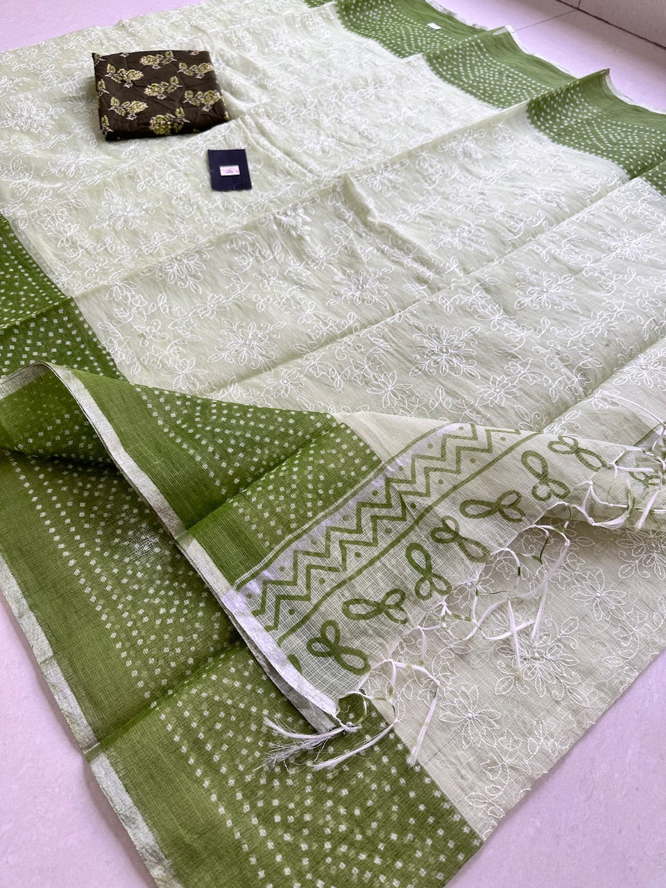 Embroidered HandBlock Printed Kota Cotton Doria Saree