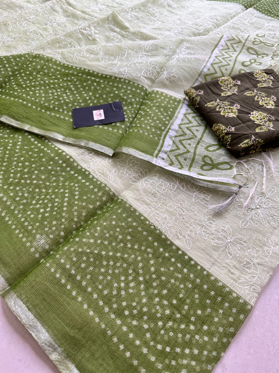 Embroidered HandBlock Printed Kota Cotton Doria Saree