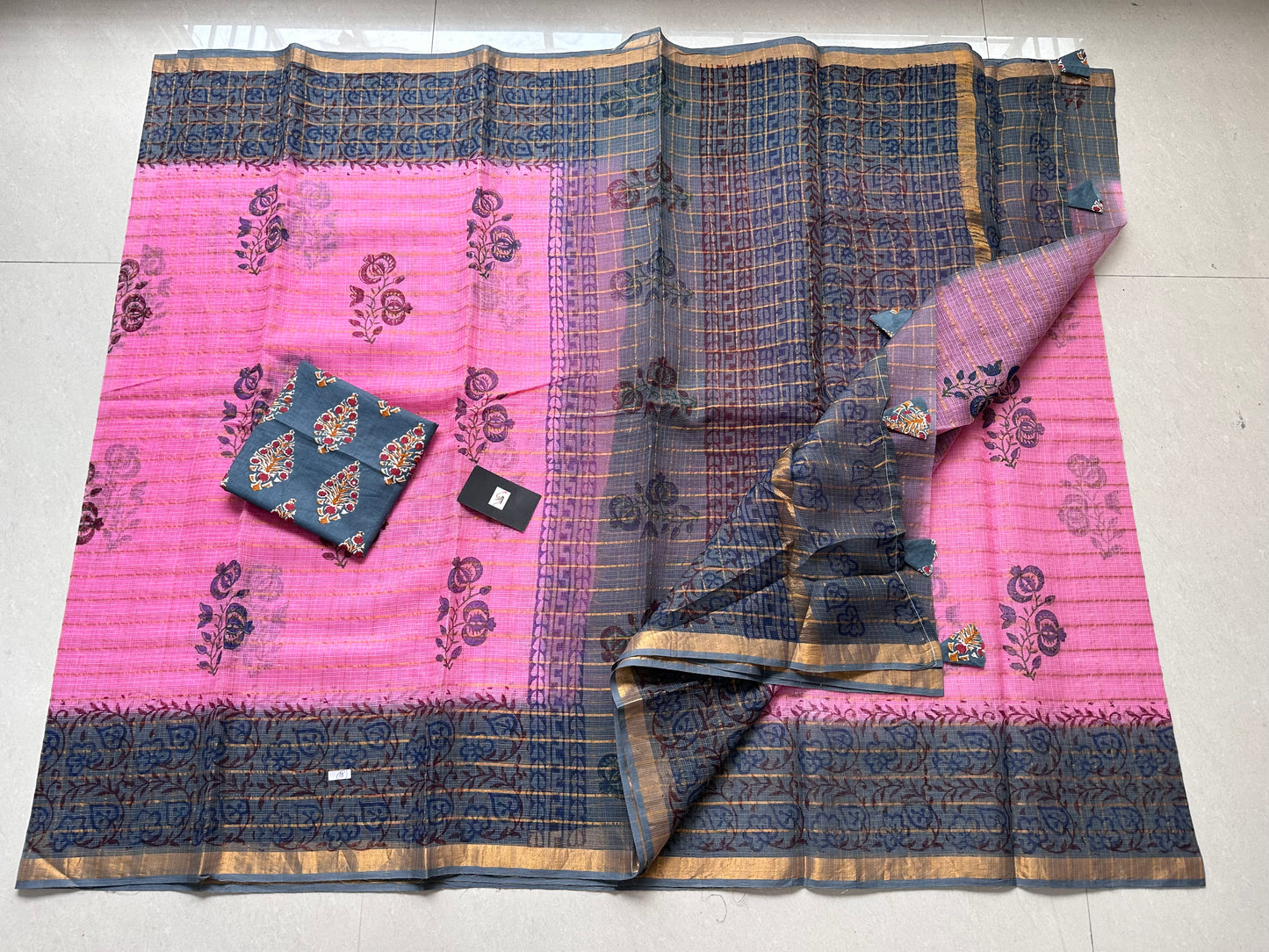 Pure HandBlock Printed Kota Cotton Doria Saree