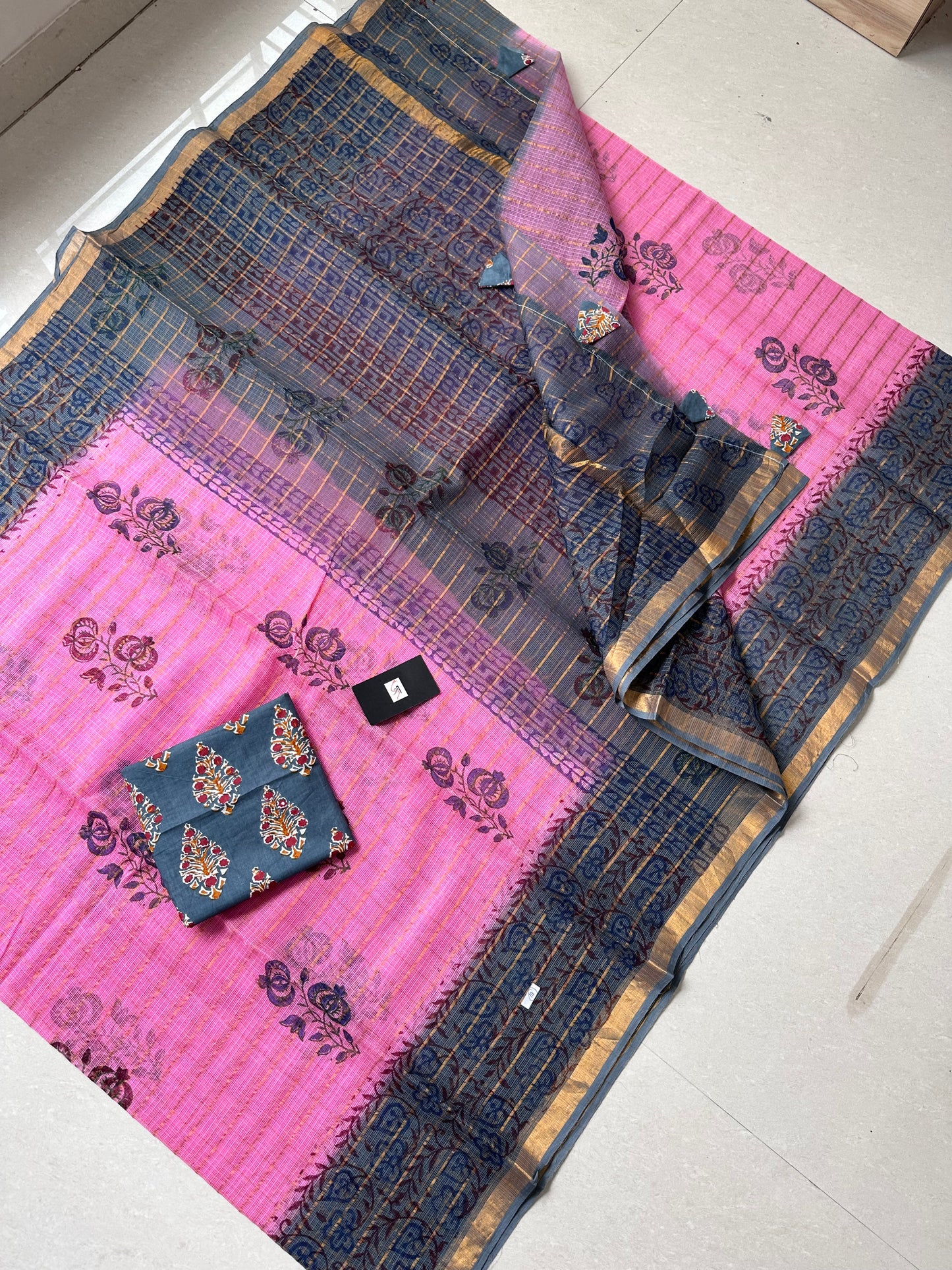 Pure HandBlock Printed Kota Cotton Doria Saree