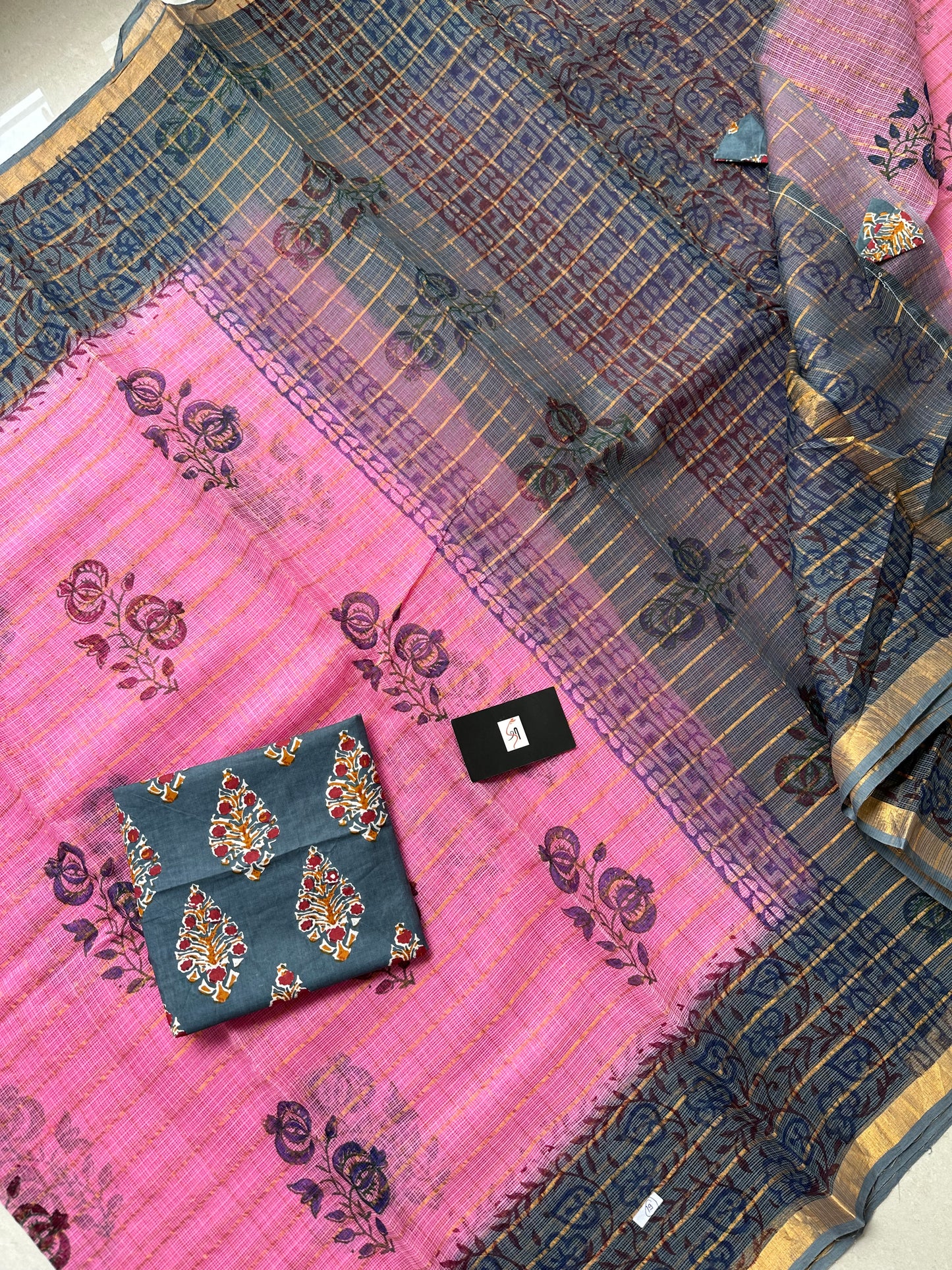 Pure HandBlock Printed Kota Cotton Doria Saree