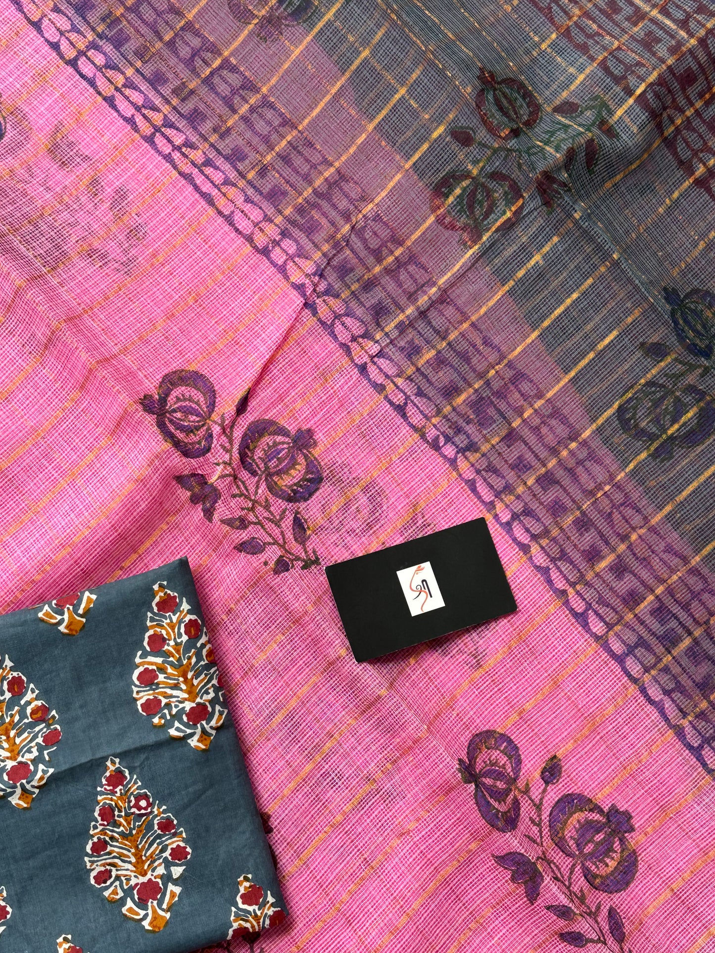 Pure HandBlock Printed Kota Cotton Doria Saree