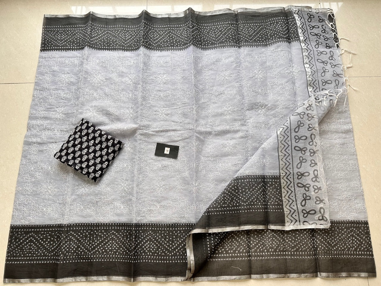 Embroidered HandBlock Printed Kota Cotton Doria Saree