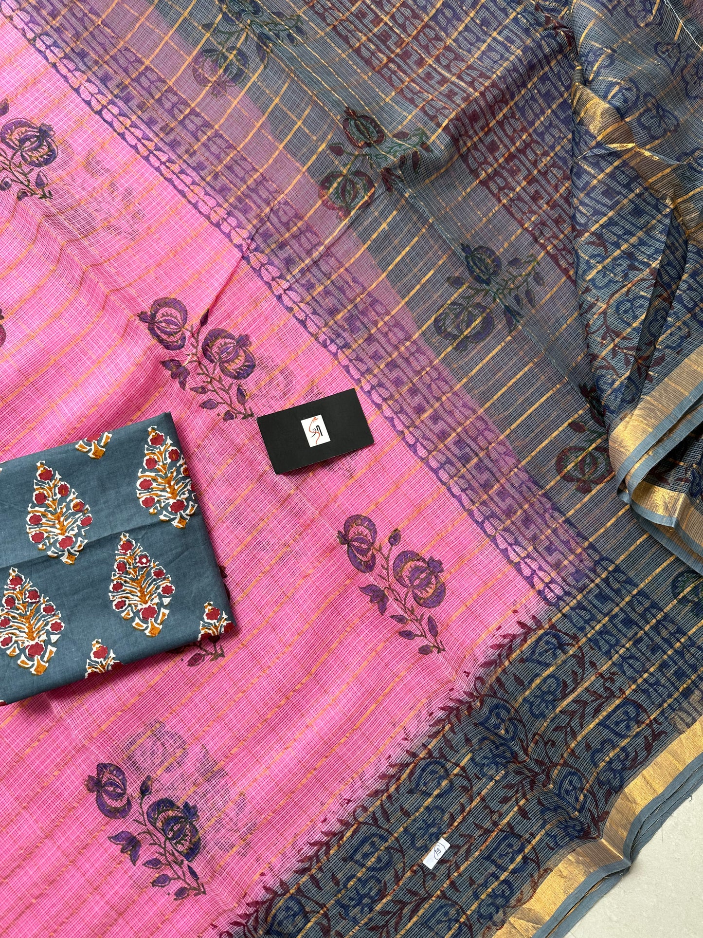 Pure HandBlock Printed Kota Cotton Doria Saree