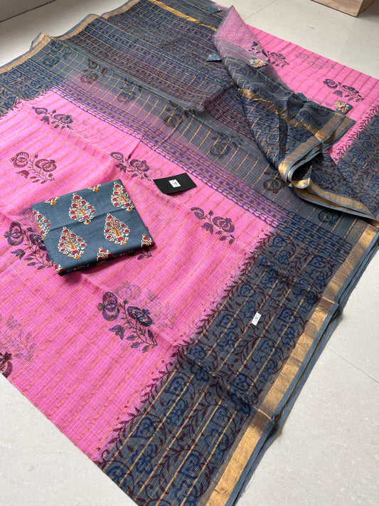 Pure HandBlock Printed Kota Cotton Doria Saree