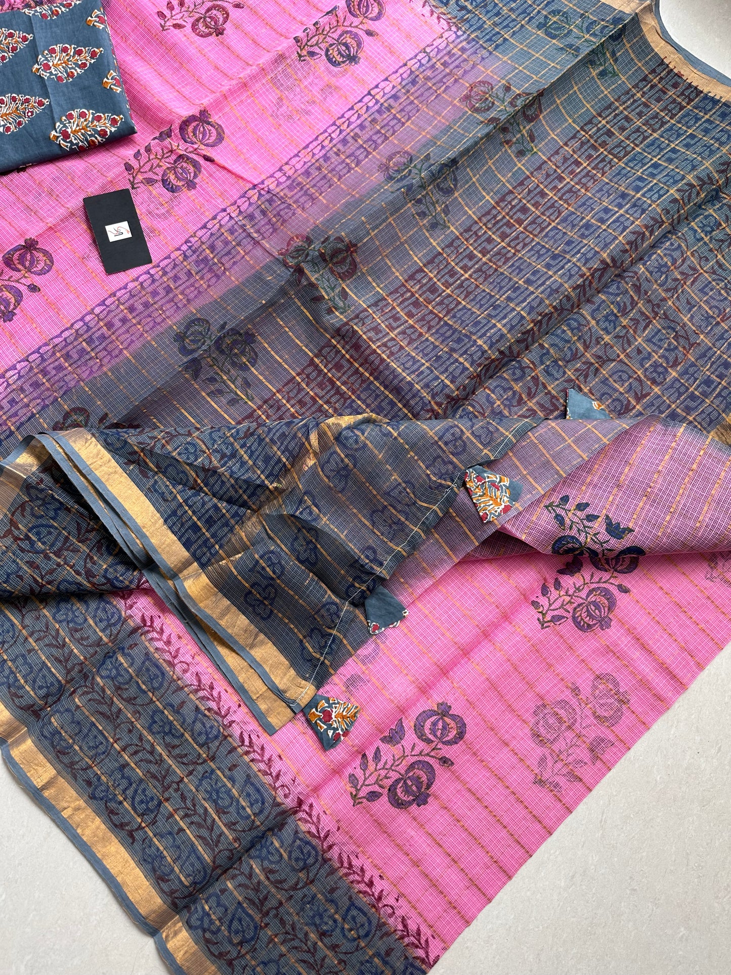 Pure HandBlock Printed Kota Cotton Doria Saree