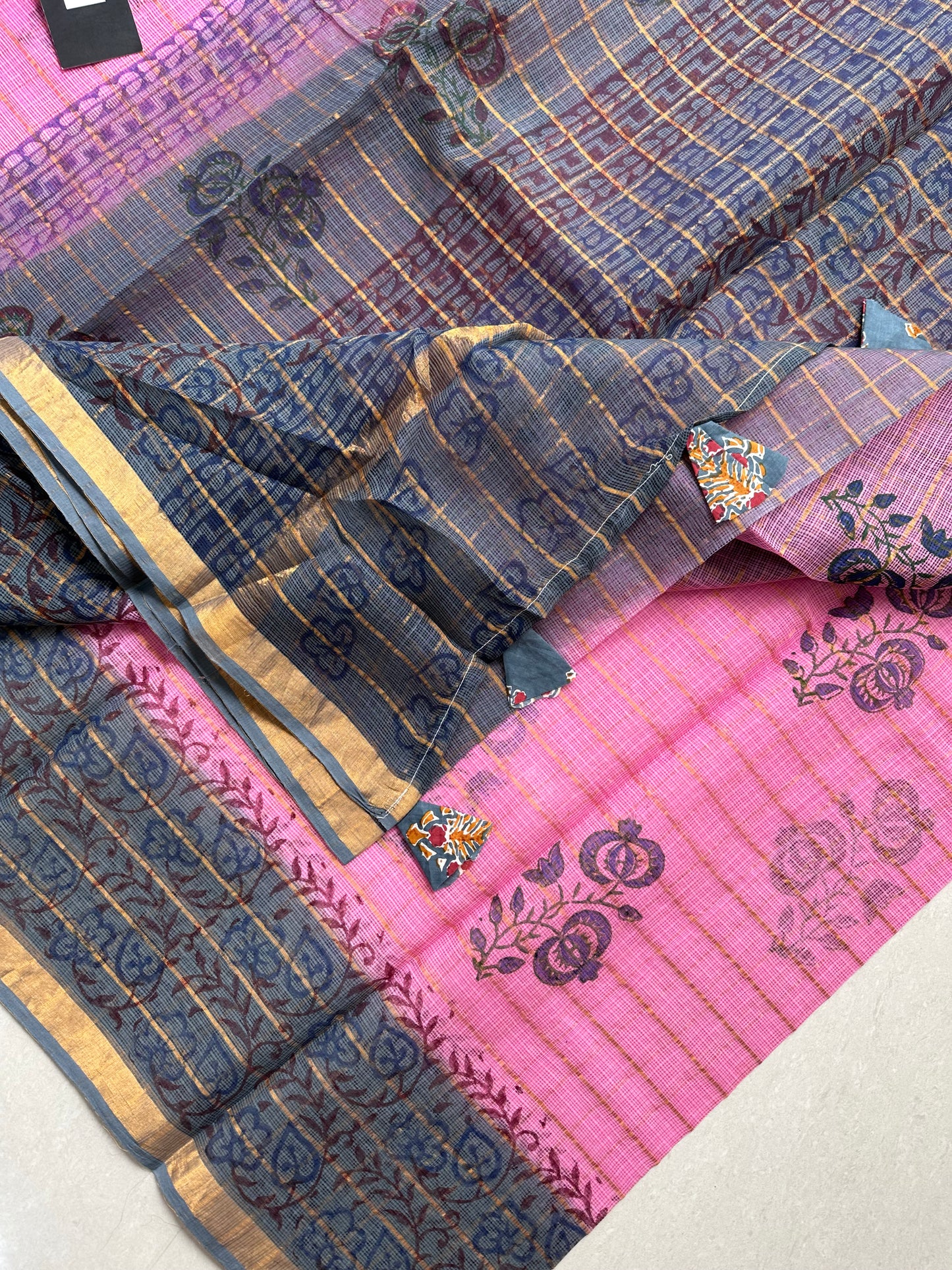 Pure HandBlock Printed Kota Cotton Doria Saree