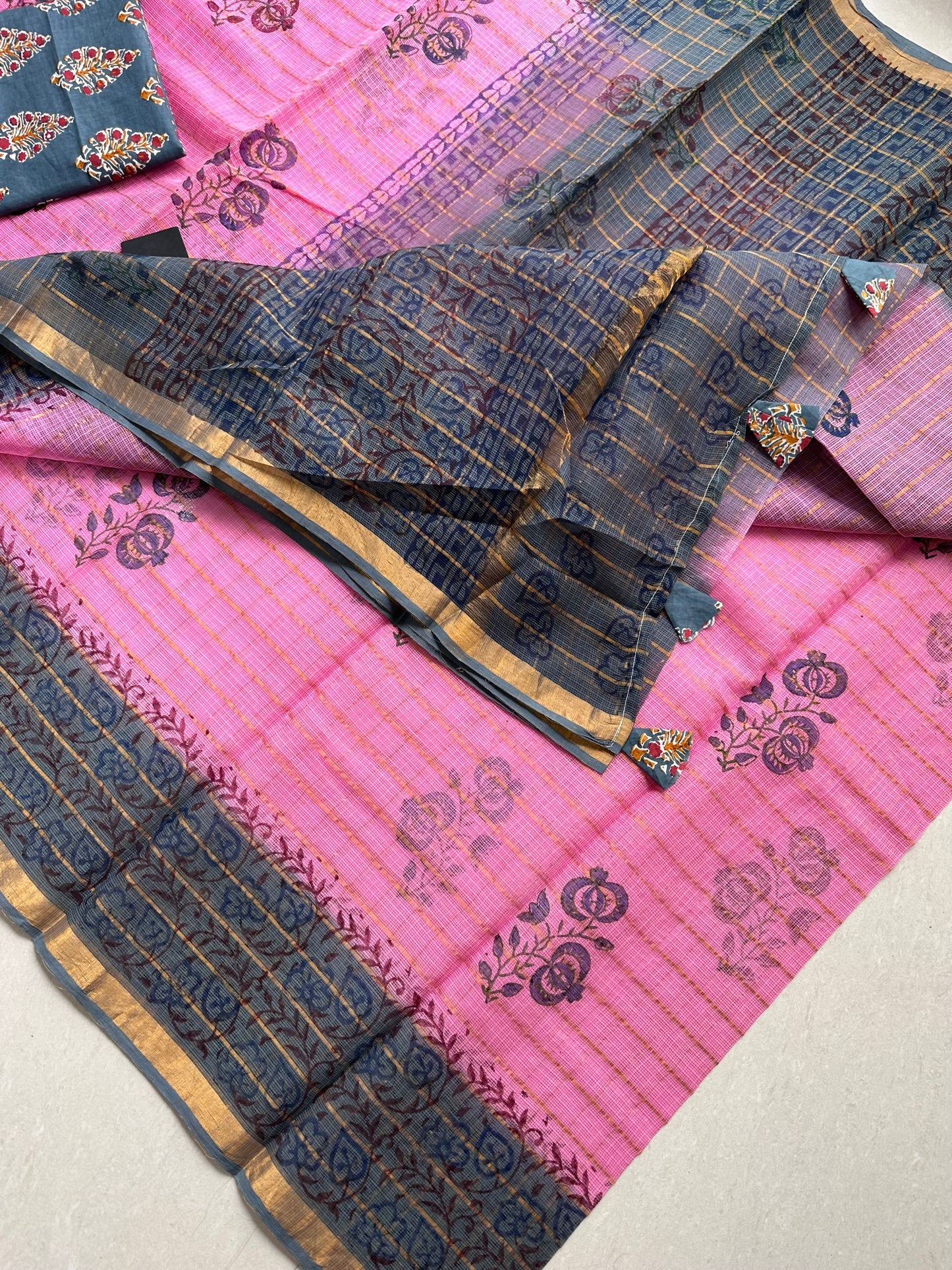 Pure HandBlock Printed Kota Cotton Doria Saree