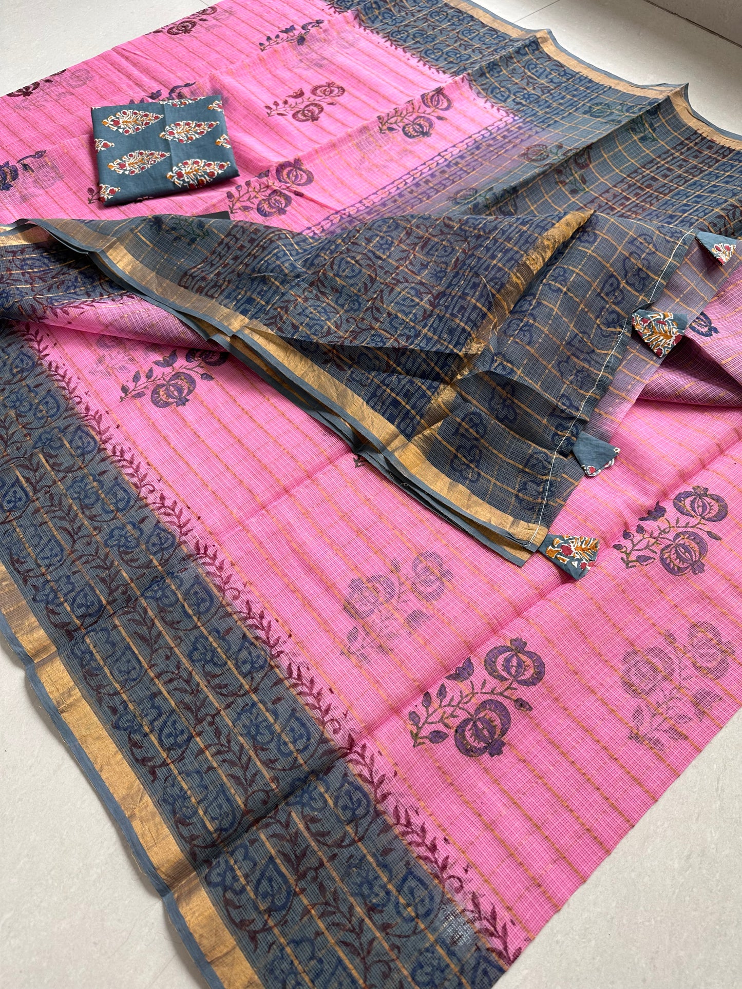 Pure HandBlock Printed Kota Cotton Doria Saree