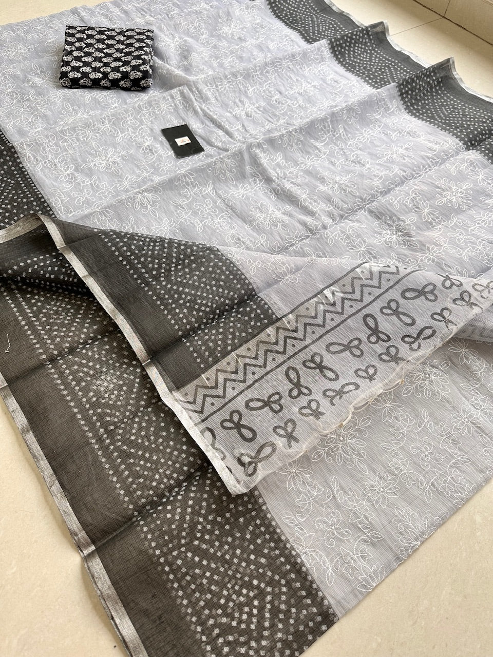 Embroidered HandBlock Printed Kota Cotton Doria Saree